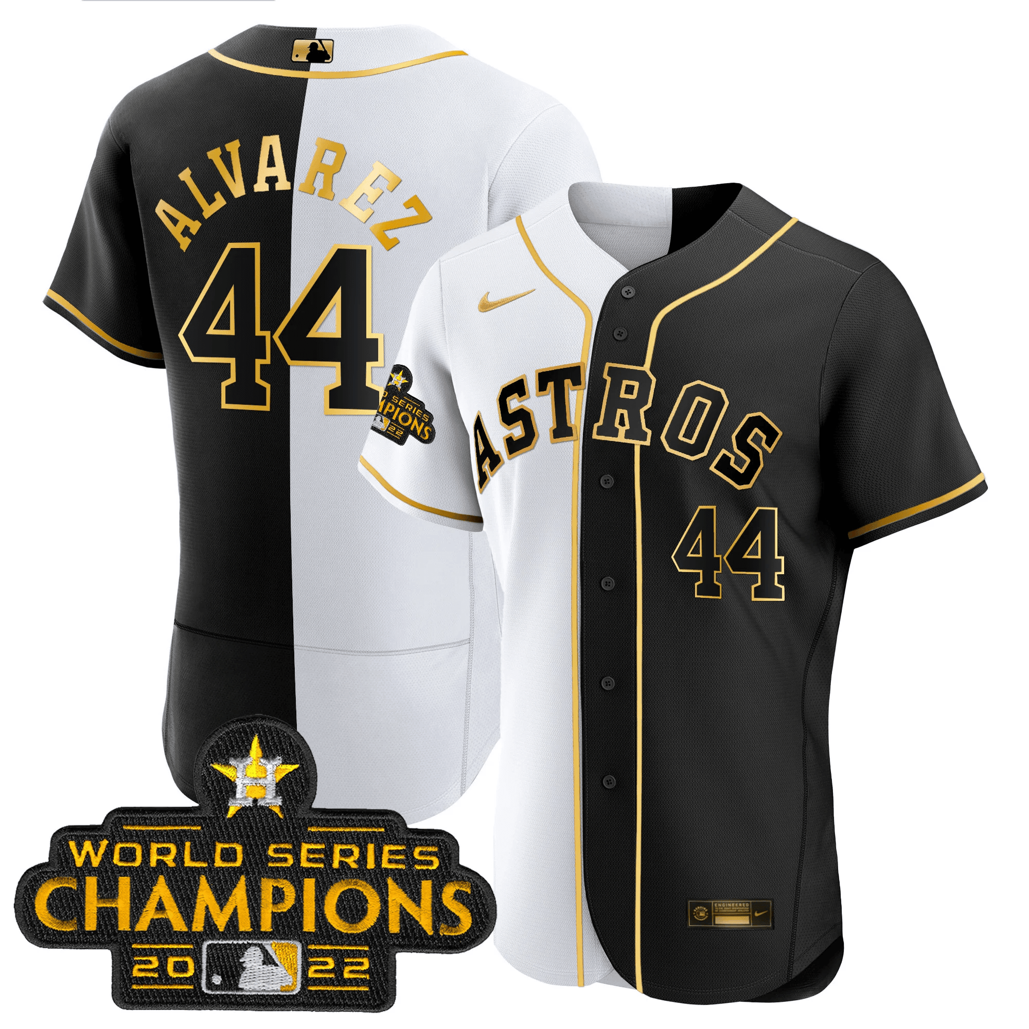 Yordan Álvarez Houston Astros 2023 Flex Base Split Black & White Gold Jersey - All Stitched