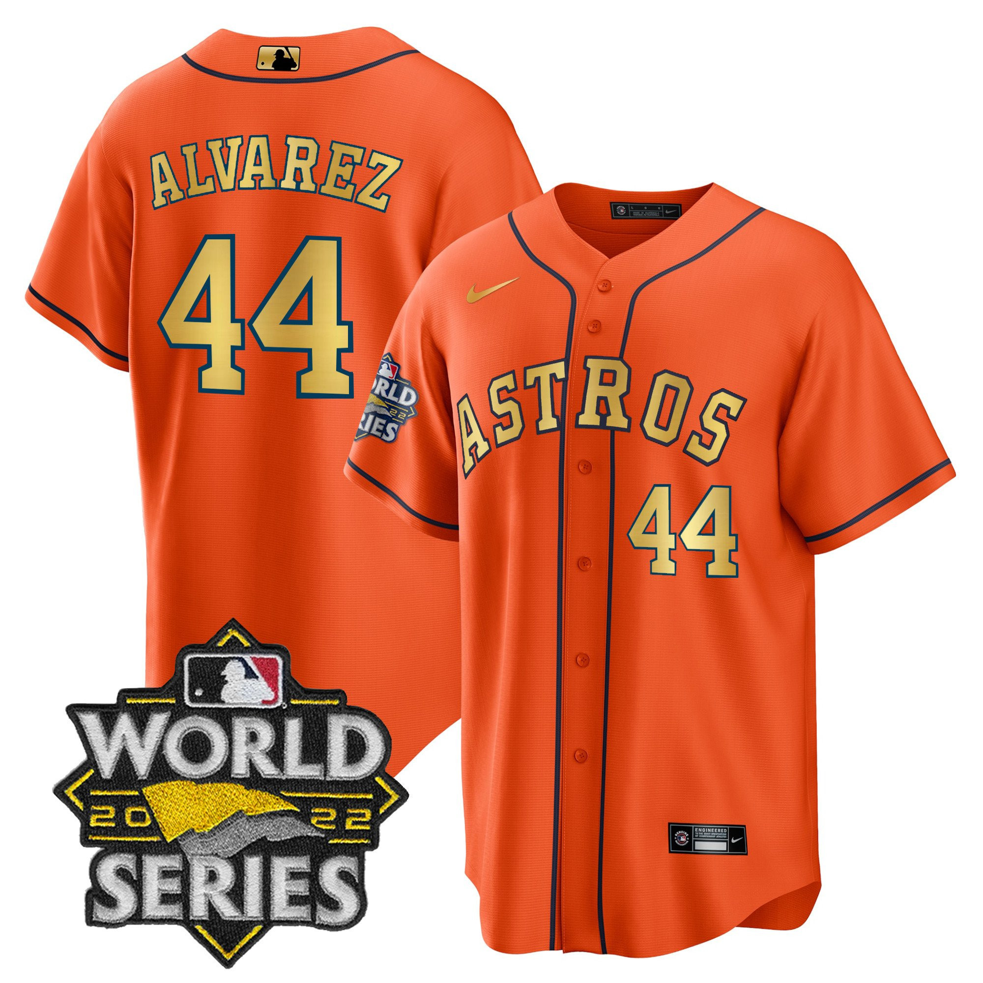 Yordan Álvarez Houston Astros 2023 World Series Orange Gold Jersey - All Stitched