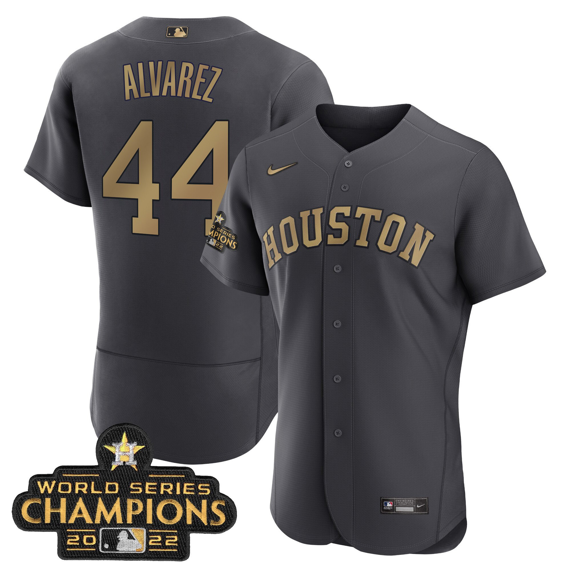 Yordan Álvarez Houston Astros Charcoal 2023 Champions Jersey - All Stitched