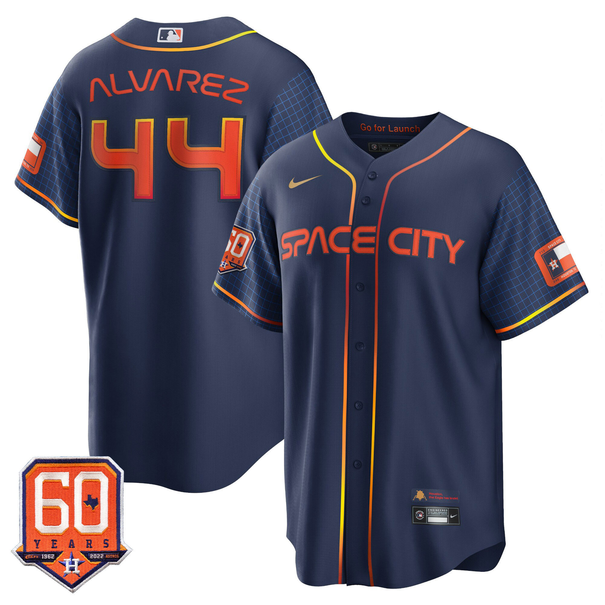 Yordan Álvarez Houston Astros Cool Base 60th Anniversary Patch Space City Jersey - All Stitched