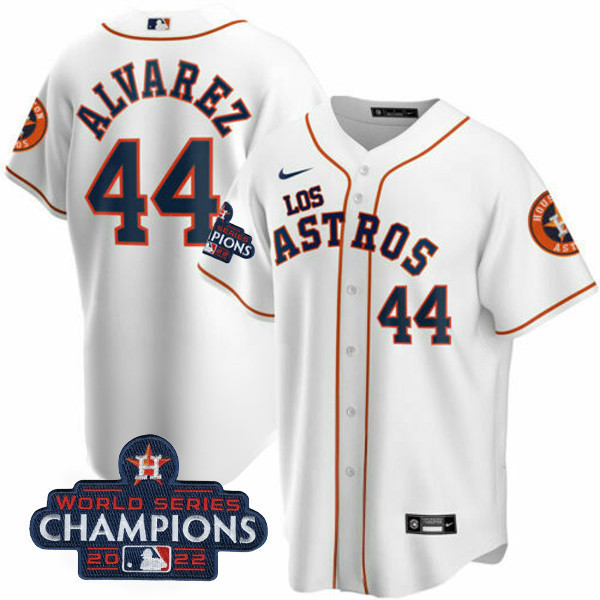 Yordan Álvarez Men's Houston Astros 2022 World Series Champions Player Cool White Jersey - All Stitched