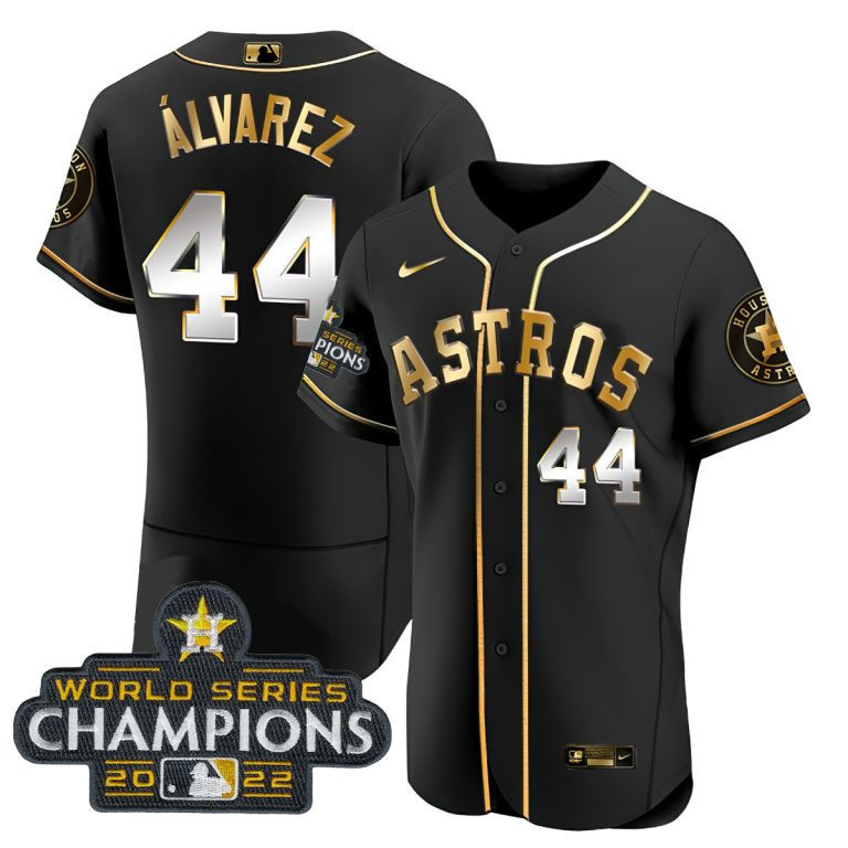 Yordan Álvarez Men's Houston Astros 2022 World Series Champions Player Flex Black Jersey - All Stitched