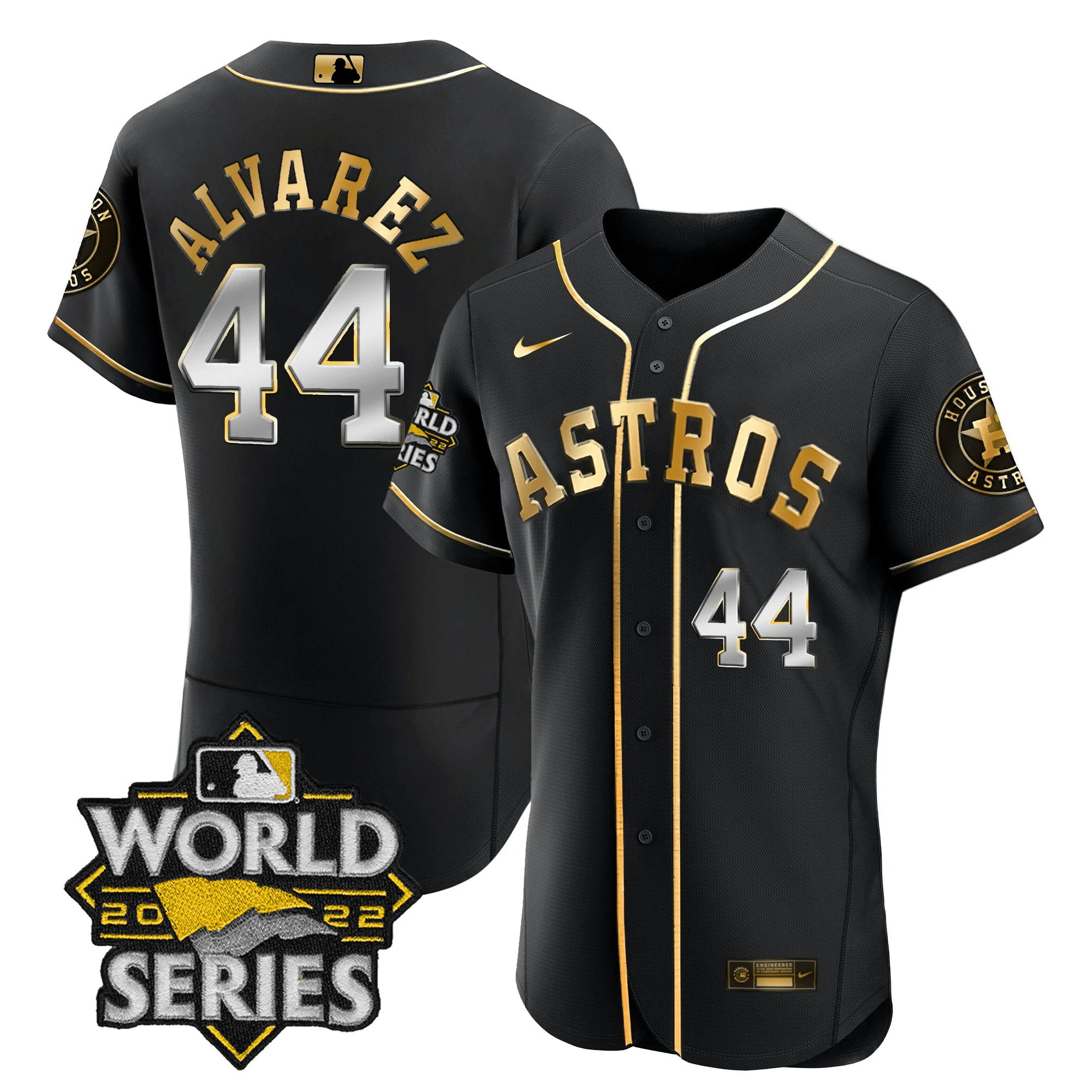Yordan Álvarez Men's Houston Astros 2022 World Series Player Flex Black Jersey - All Stitched