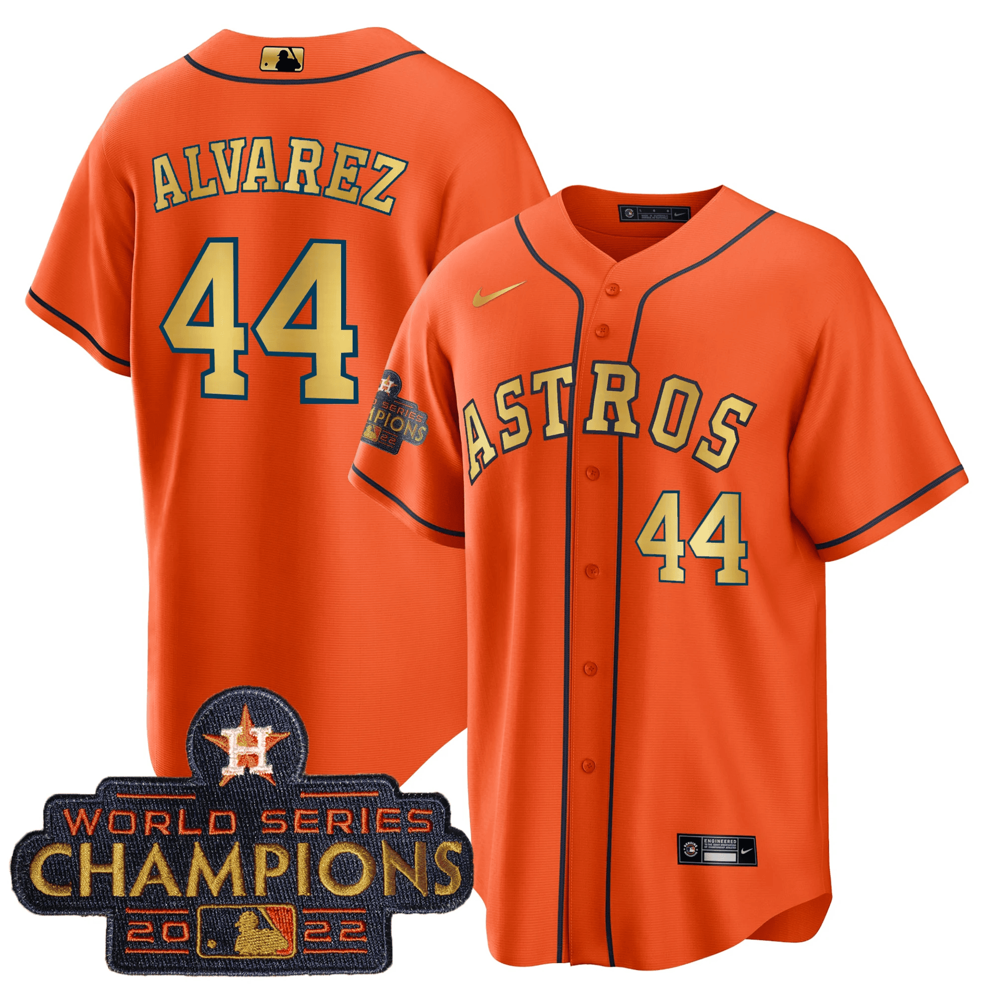Yordan Álvarez Men's Houston Astros 2023 Champions Orange Gold Cool Base Jersey - All Stitched