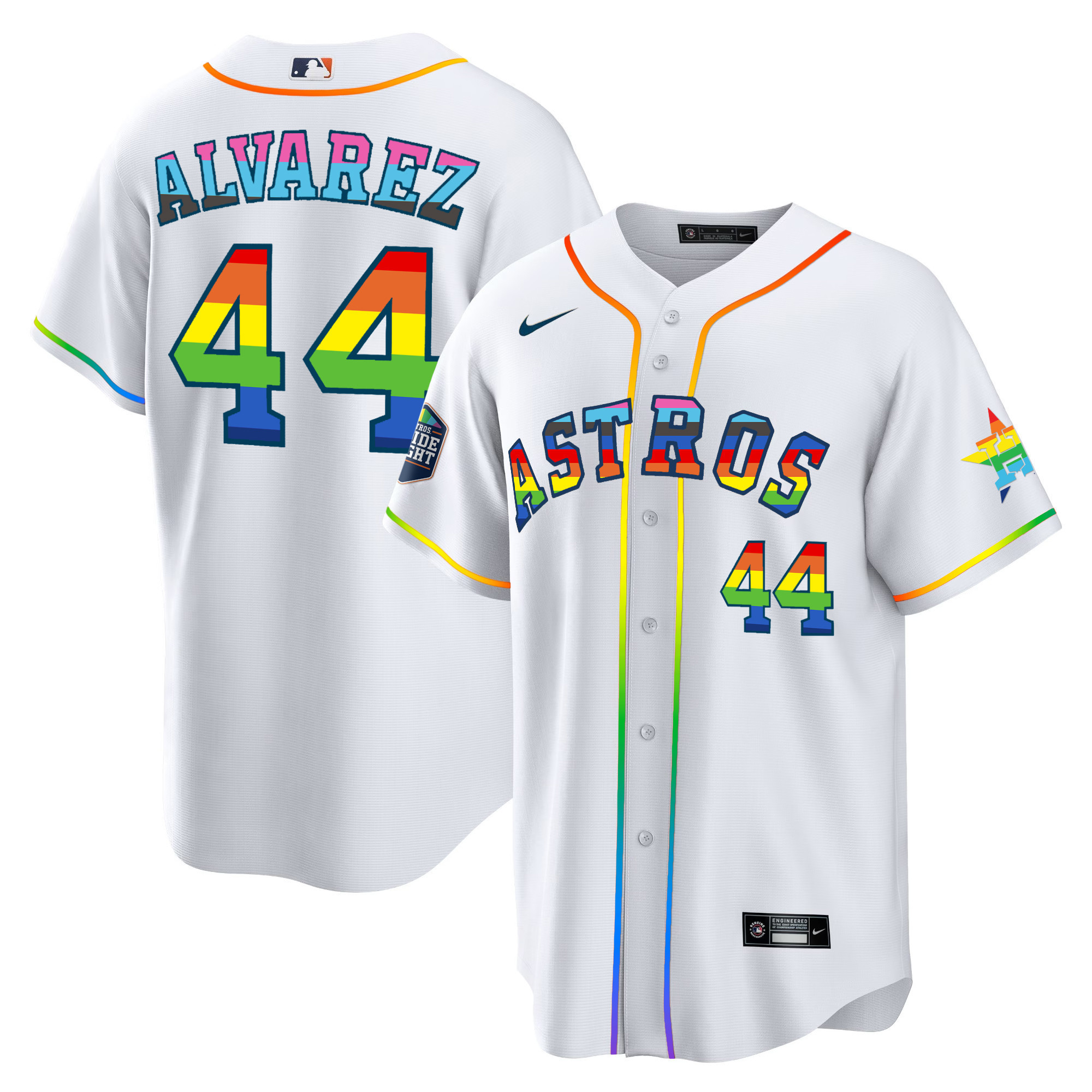 Yordan Álvarez Men's Houston Astros 2023 Cool Base Pride White Jersey - All Stitched