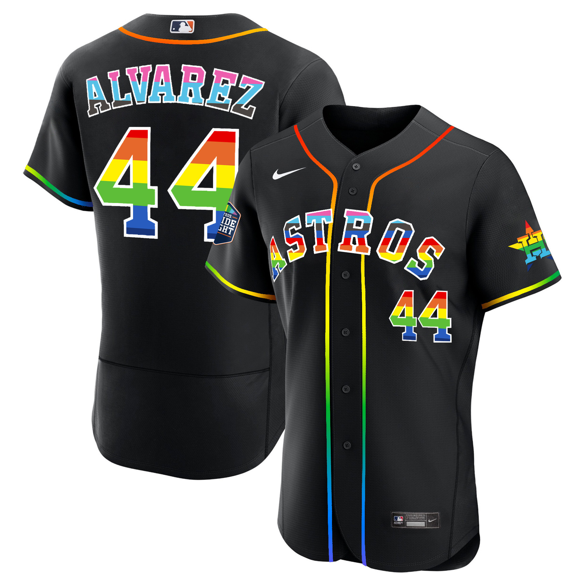 Yordan Álvarez Men's Houston Astros 2023 Flex Base Pride Black Jersey - All Stitched