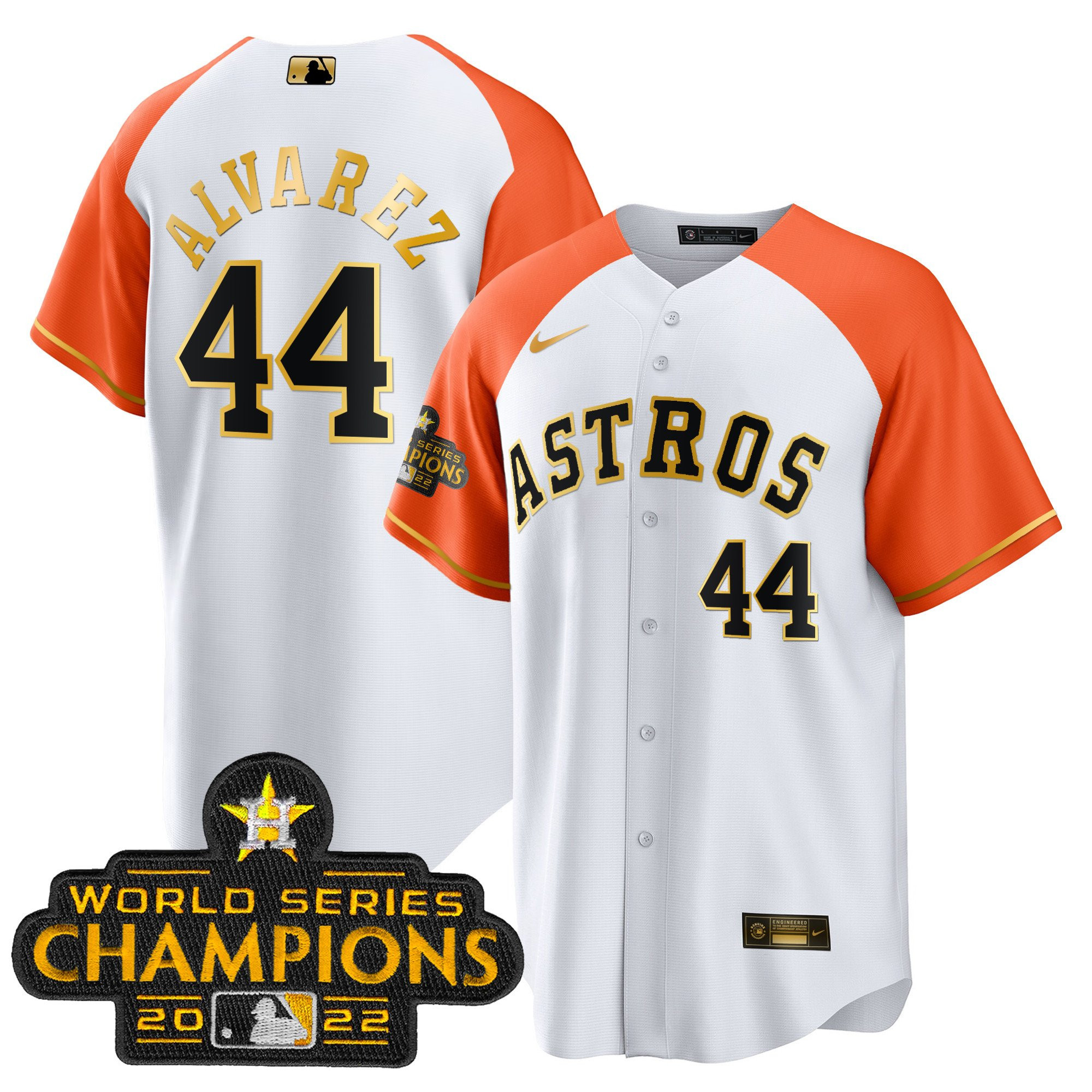 Yordan Álvarez Men's Houston Astros 2023 Gold Alternate Cool Base Orange White Jersey - All Stitched