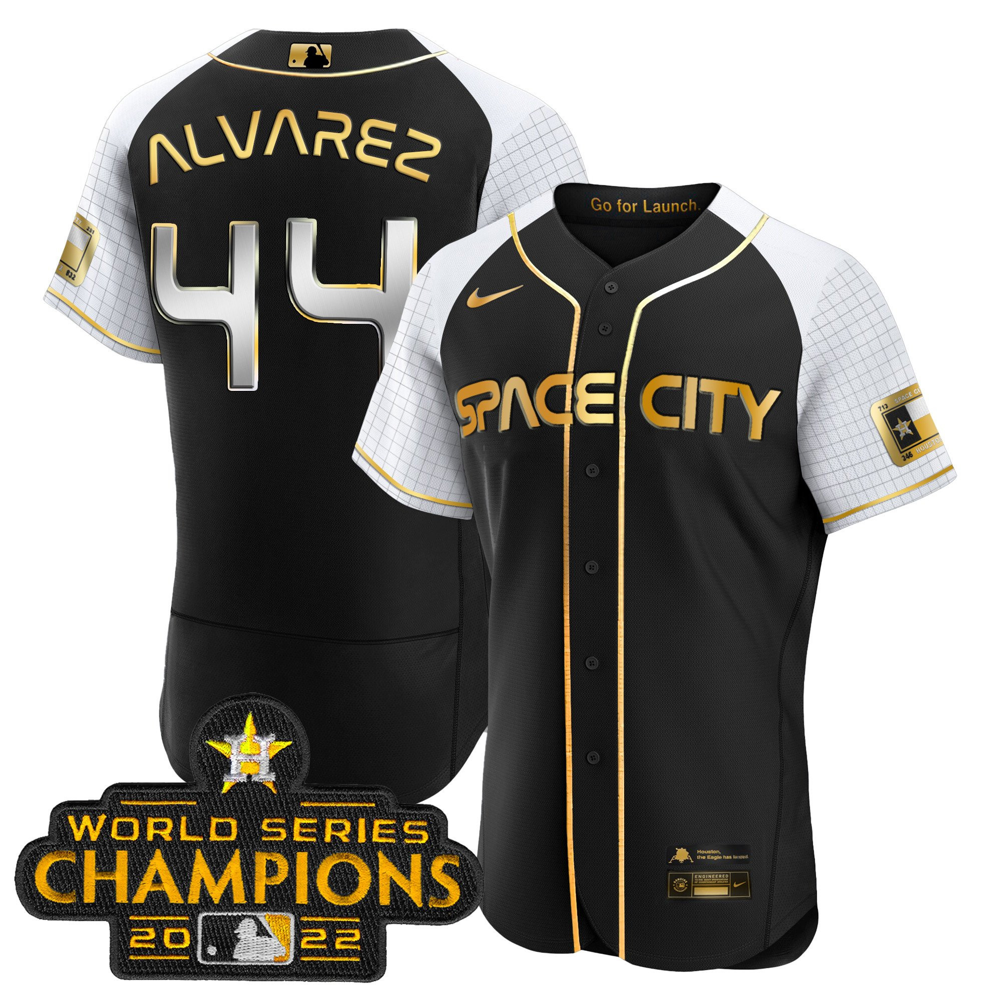 Yordan Álvarez Men's Houston Astros 2023 Space City Champions Alternate Flex Black Gold Jersey - All Stitched