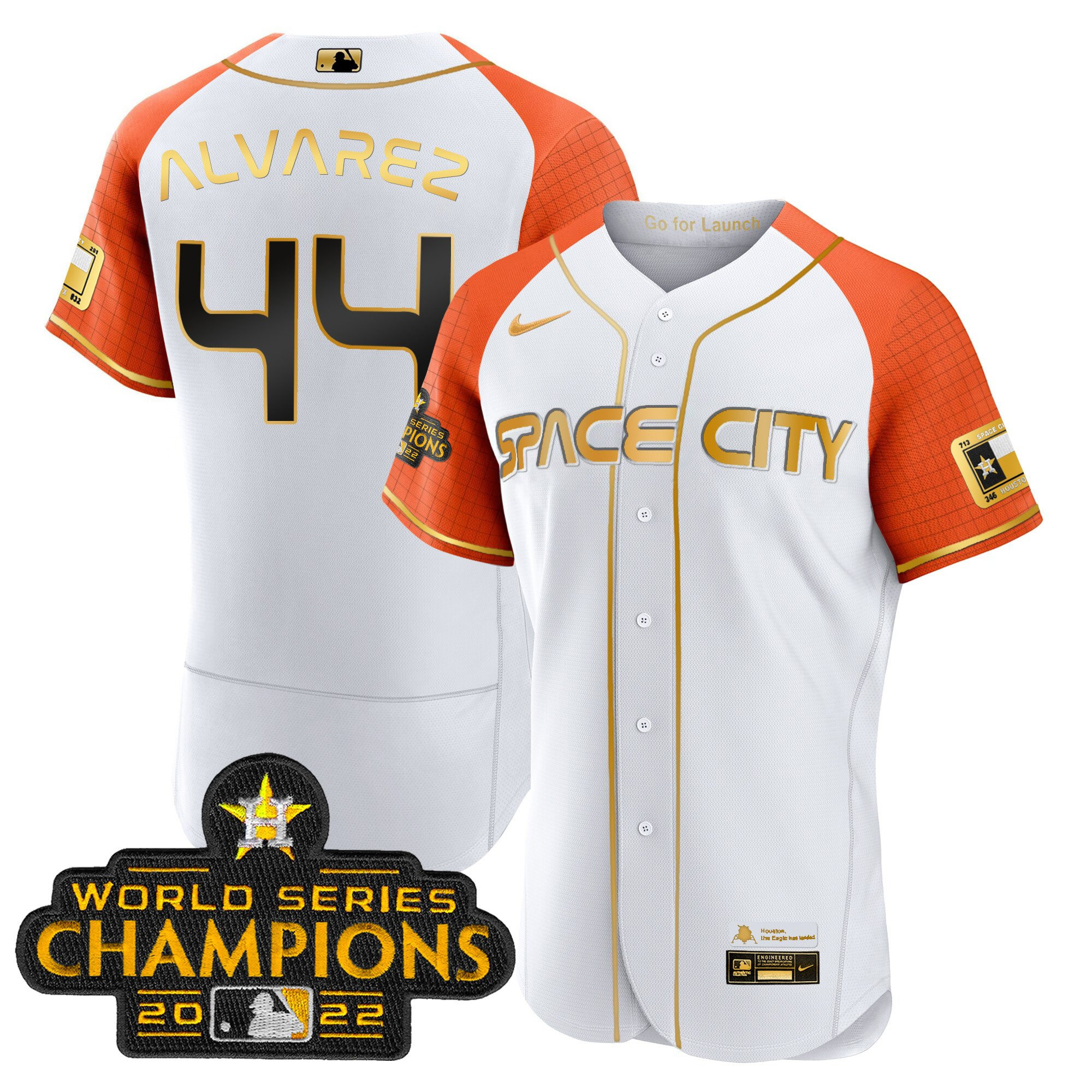 Yordan Álvarez Men's Houston Astros 2023 Space City Champions Alternate Flex White Gold V2 Jersey - All Stitched