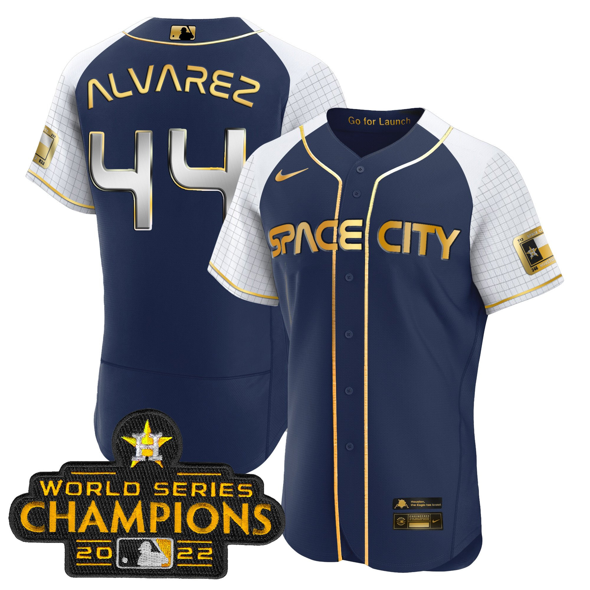 Yordan Álvarez Men's Houston Astros 2023 Space City Champions Alternate Navy Flex Navy Gold Jersey - All Stitched