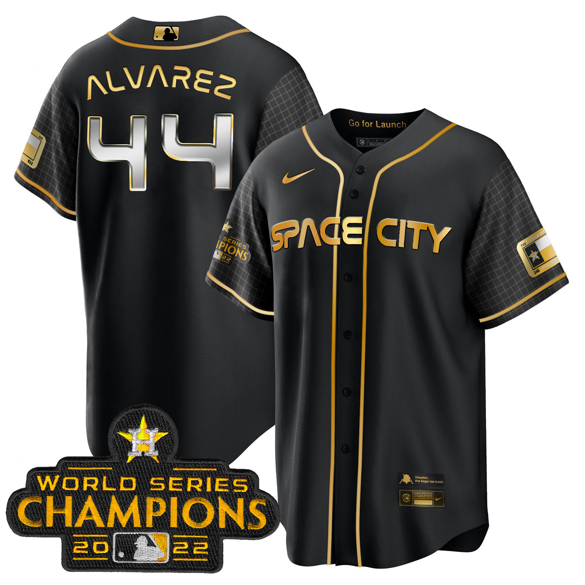 Yordan Álvarez Men's Houston Astros 2023 Space City Champions Cool Black Gold Jersey - All Stitched