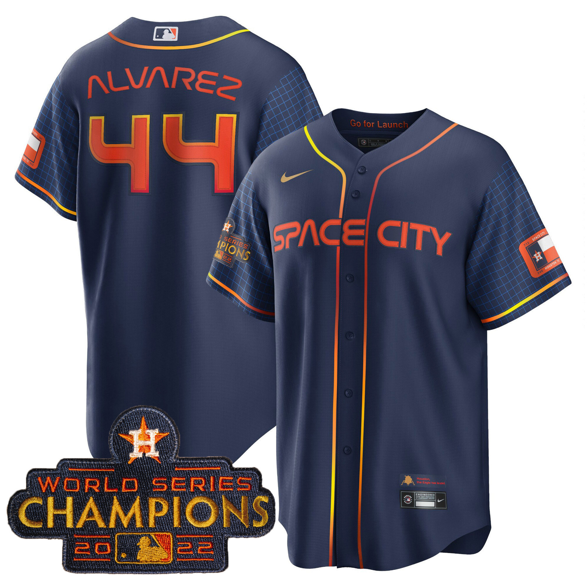 Yordan Álvarez Men's Houston Astros 2023 Space City Champions Cool Navy Jersey - All Stitched