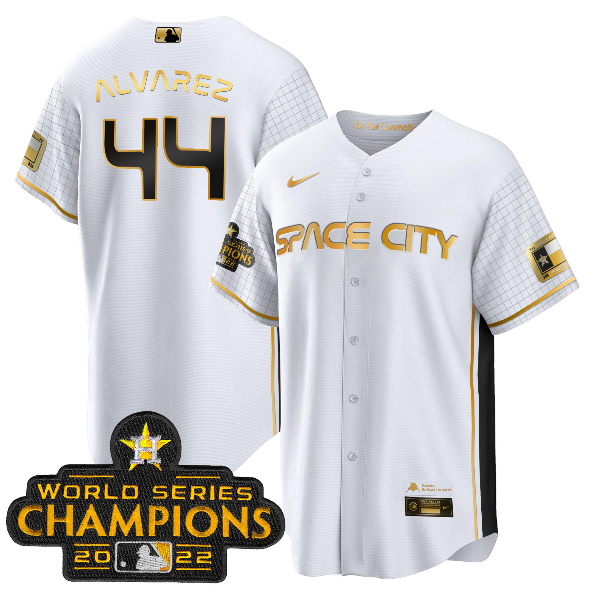 Yordan Álvarez Men's Houston Astros 2023 Space City Champions Cool Special White Gold Jersey - All Stitched