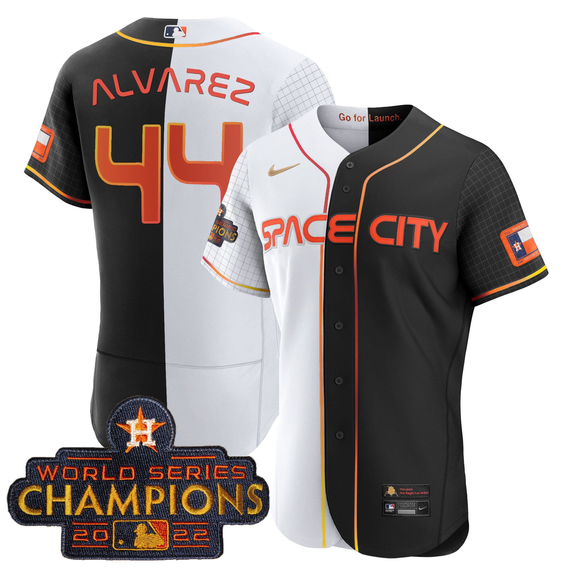 Yordan Álvarez Men's Houston Astros 2023 Space City Champions Gold Split Flex B&W Jersey - All Stitched