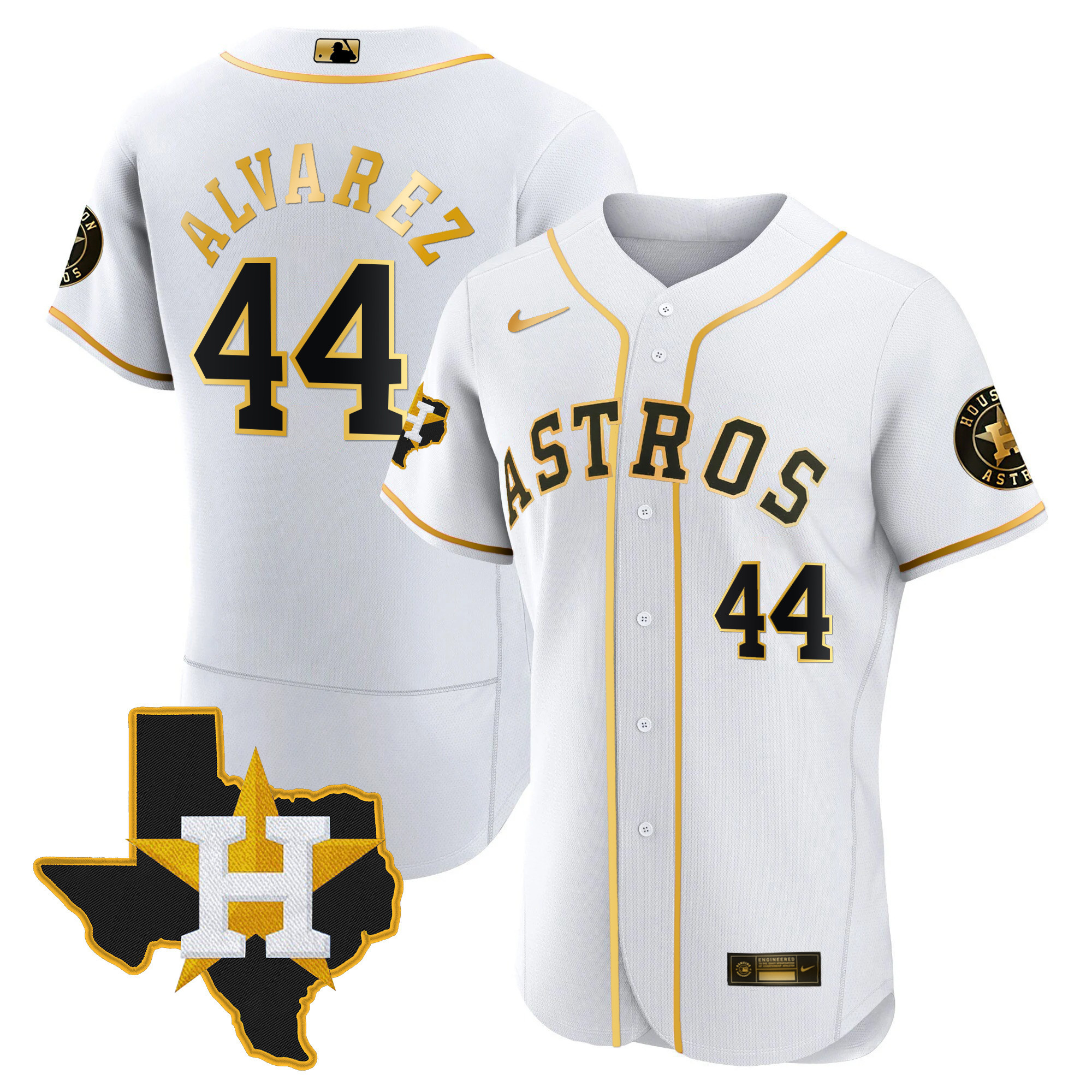 Yordan Álvarez Men's Houston Astros 2024 Gold - Texas Patch Flex White Jersey - All Stitched