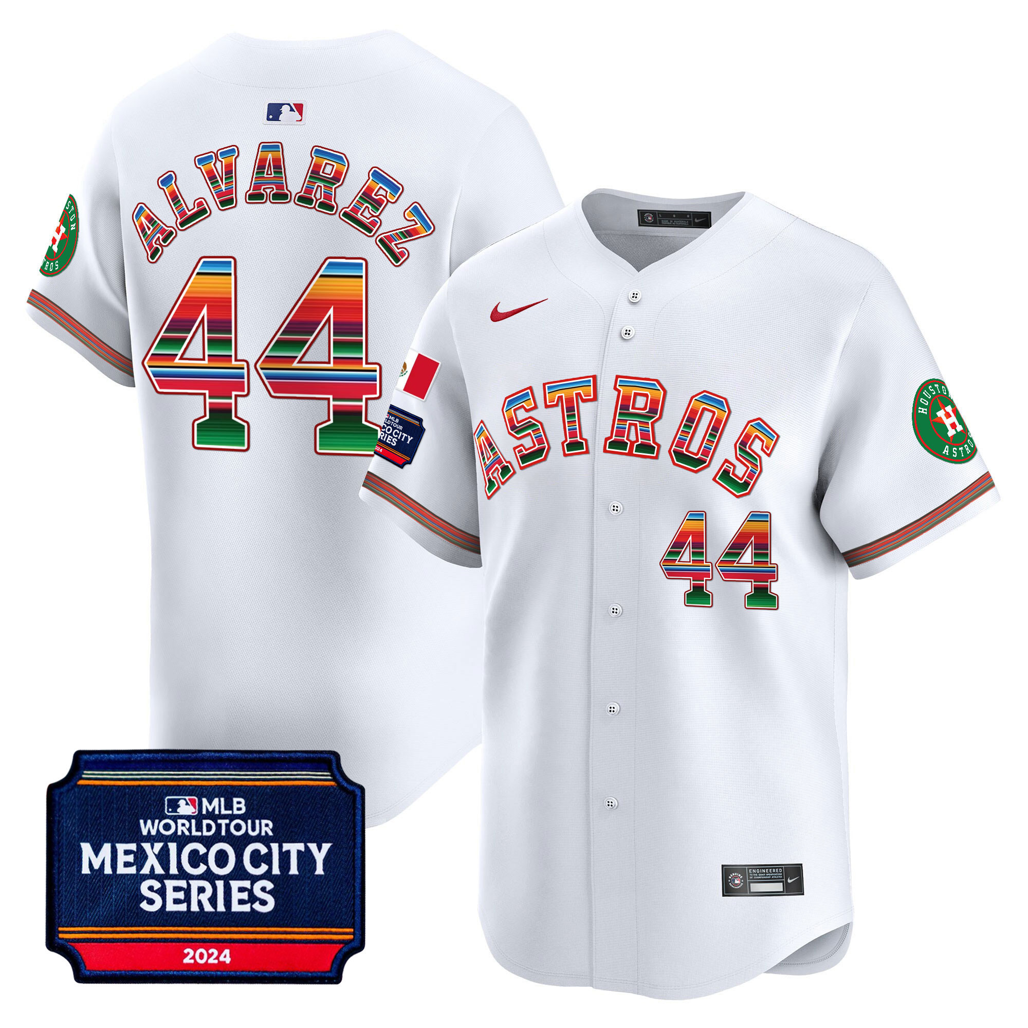 Yordan Álvarez Men's Houston Astros 2024 Mexico City Series Patch Vapor Premier Limited White Jersey - All Stitched