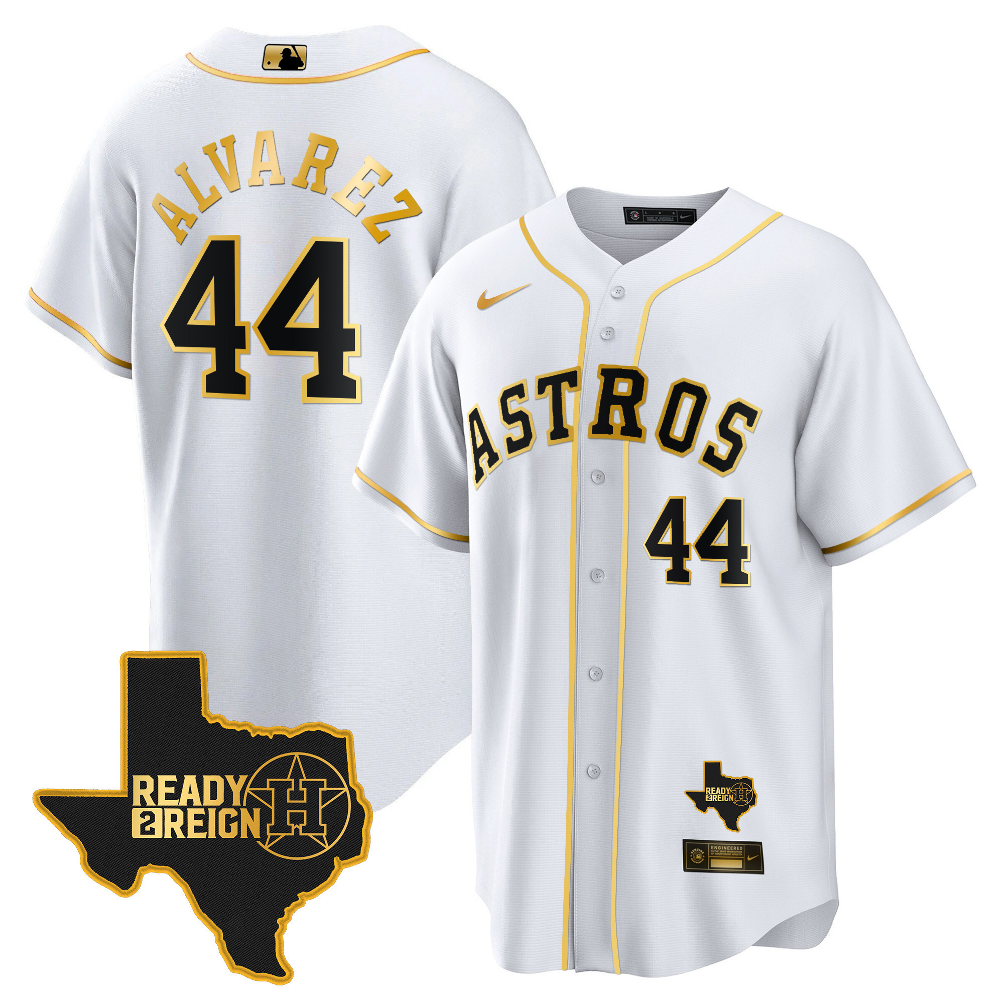 Yordan Álvarez Men's Houston Astros 2024 Ready 2 Reign Cool Base White Gold Jersey - All Stitched