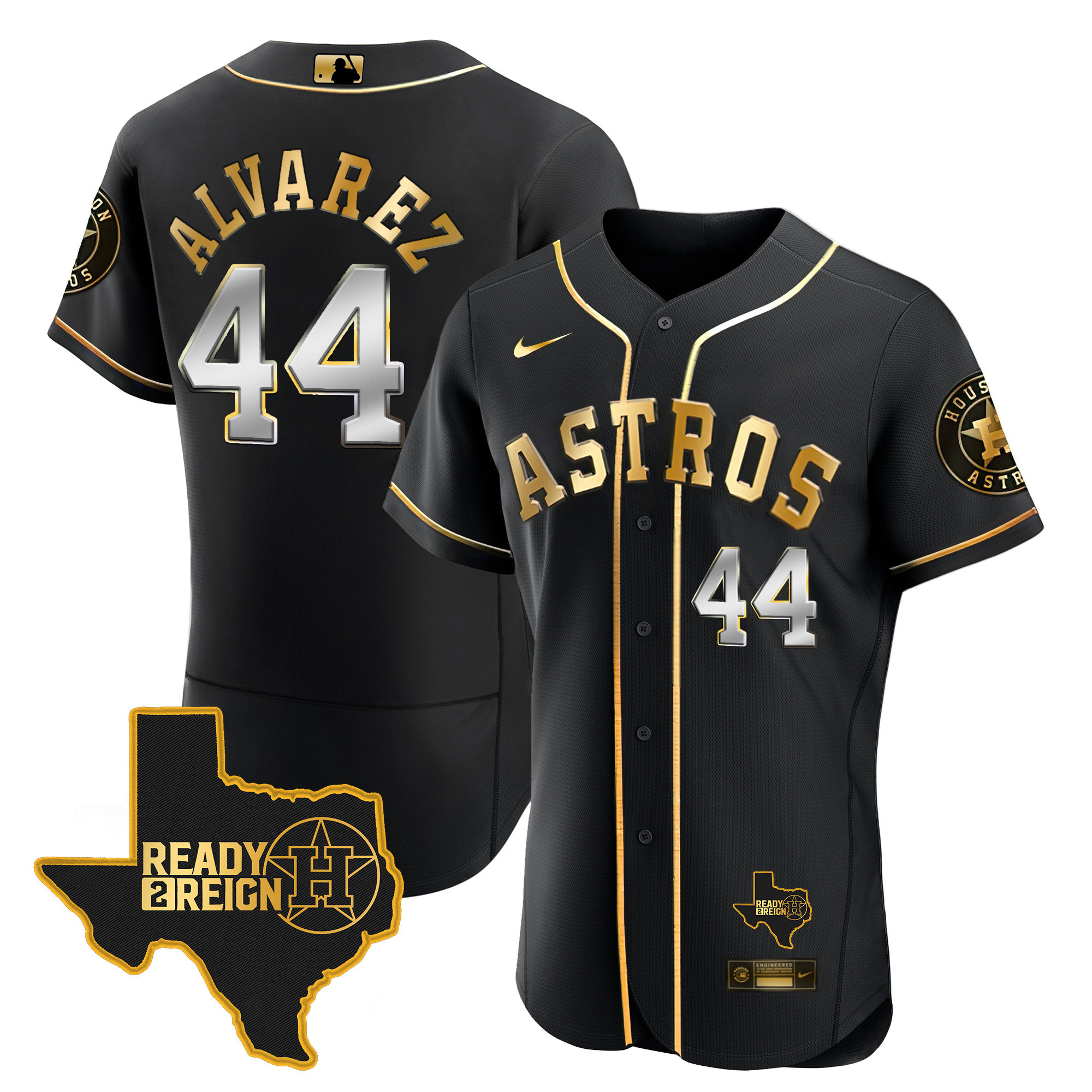 Yordan Álvarez Men's Houston Astros 2024 Ready 2 Reign Flex Base Black Gold Jersey - All Stitched