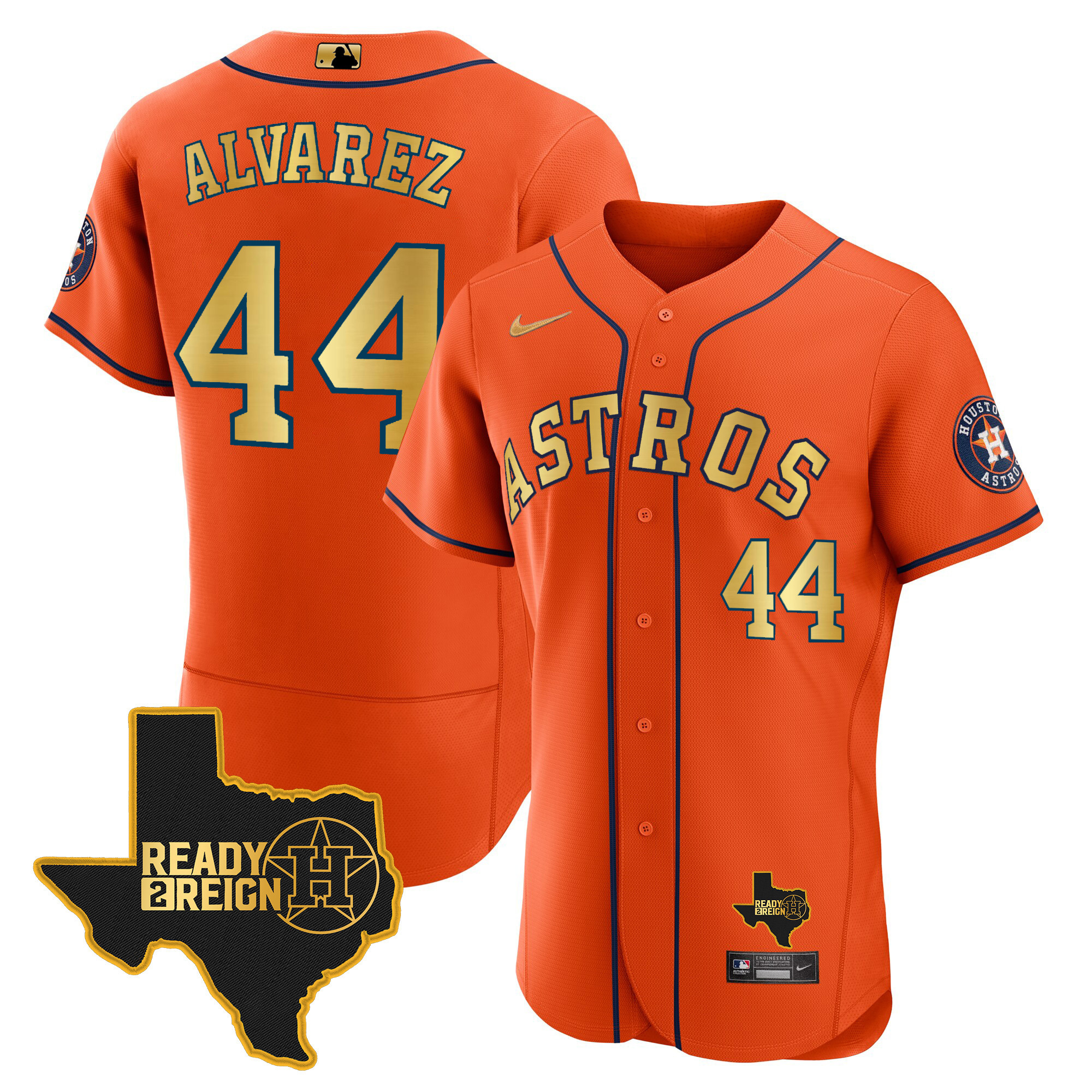 Yordan Álvarez Men's Houston Astros 2024 Ready 2 Reign Flex Base Orange Gold Jersey - All Stitched