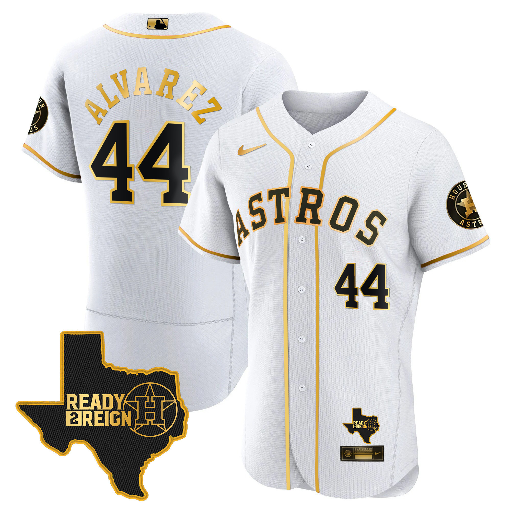 Yordan Álvarez Men's Houston Astros 2024 Ready 2 Reign Flex Base White Gold Jersey - All Stitched