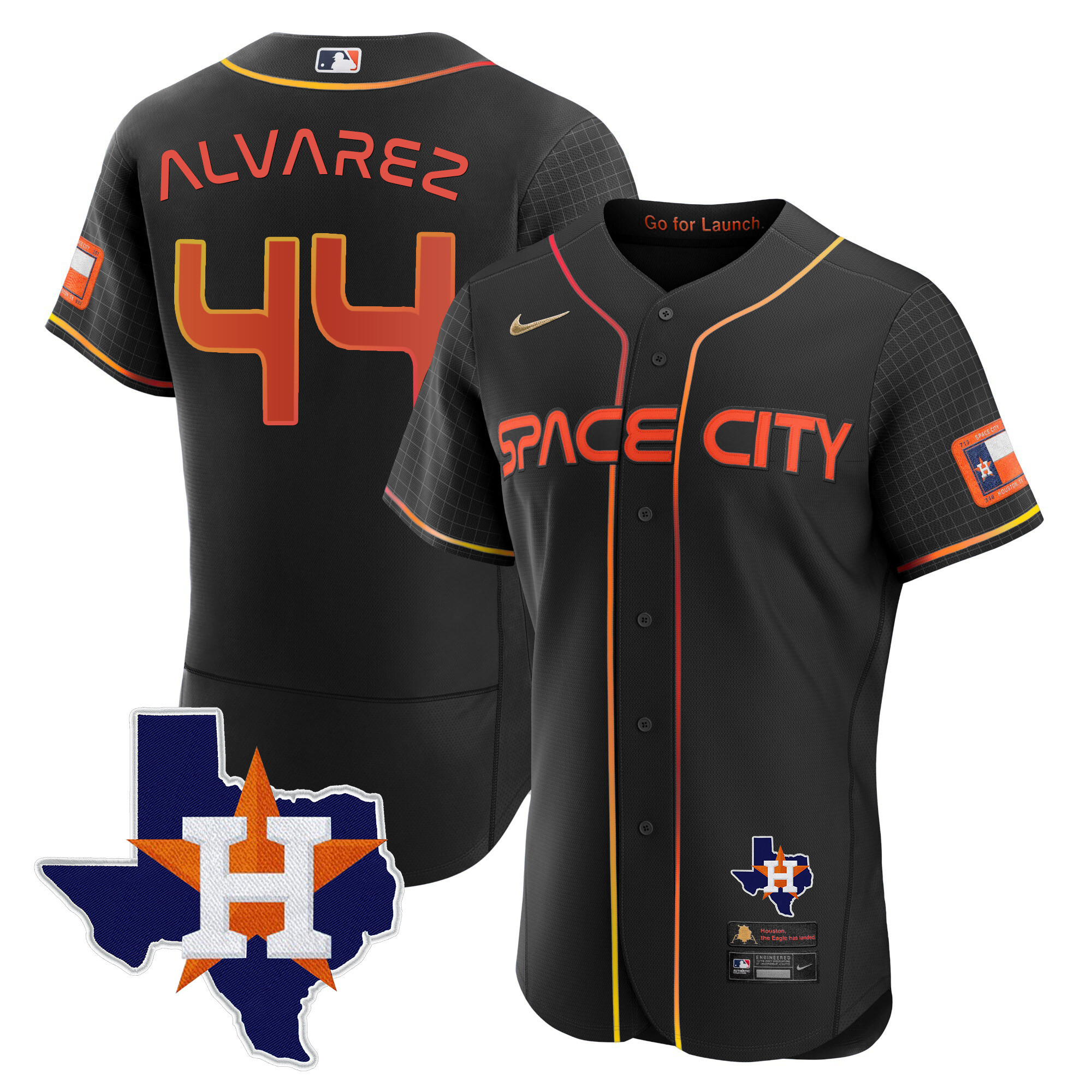 Yordan Álvarez Men's Houston Astros 2024 Space City Flex Base - Texas Patch Black Jersey - All Stitched