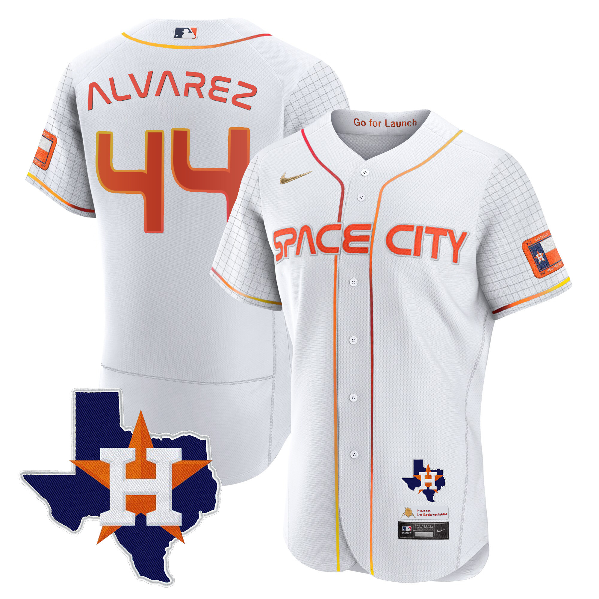 Yordan Álvarez Men's Houston Astros 2024 Space City Flex Base - Texas Patch White Jersey - All Stitched