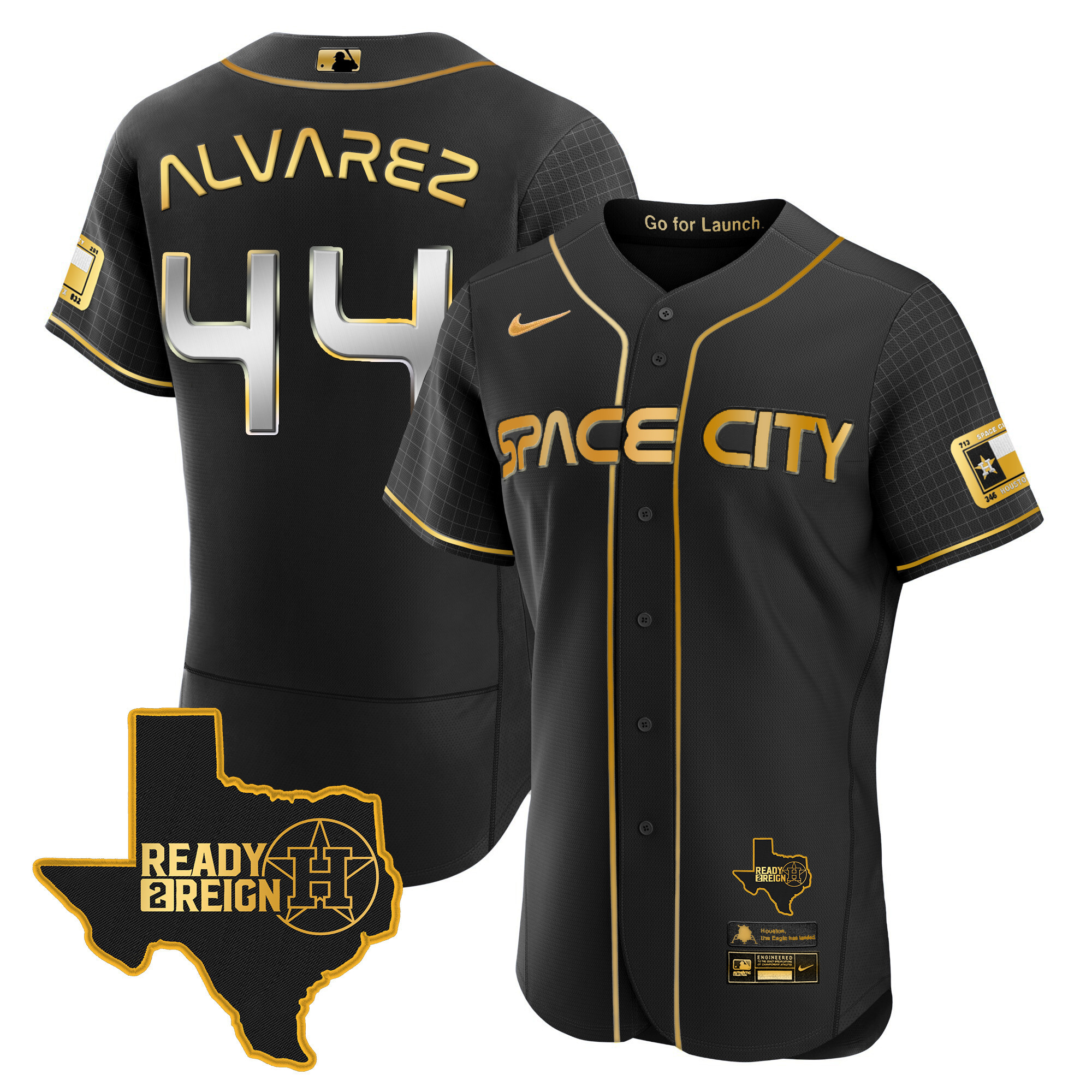 Yordan Álvarez Men's Houston Astros 2024 Space City Ready 2 Reign Flex Base Black Gold Jersey - All Stitched