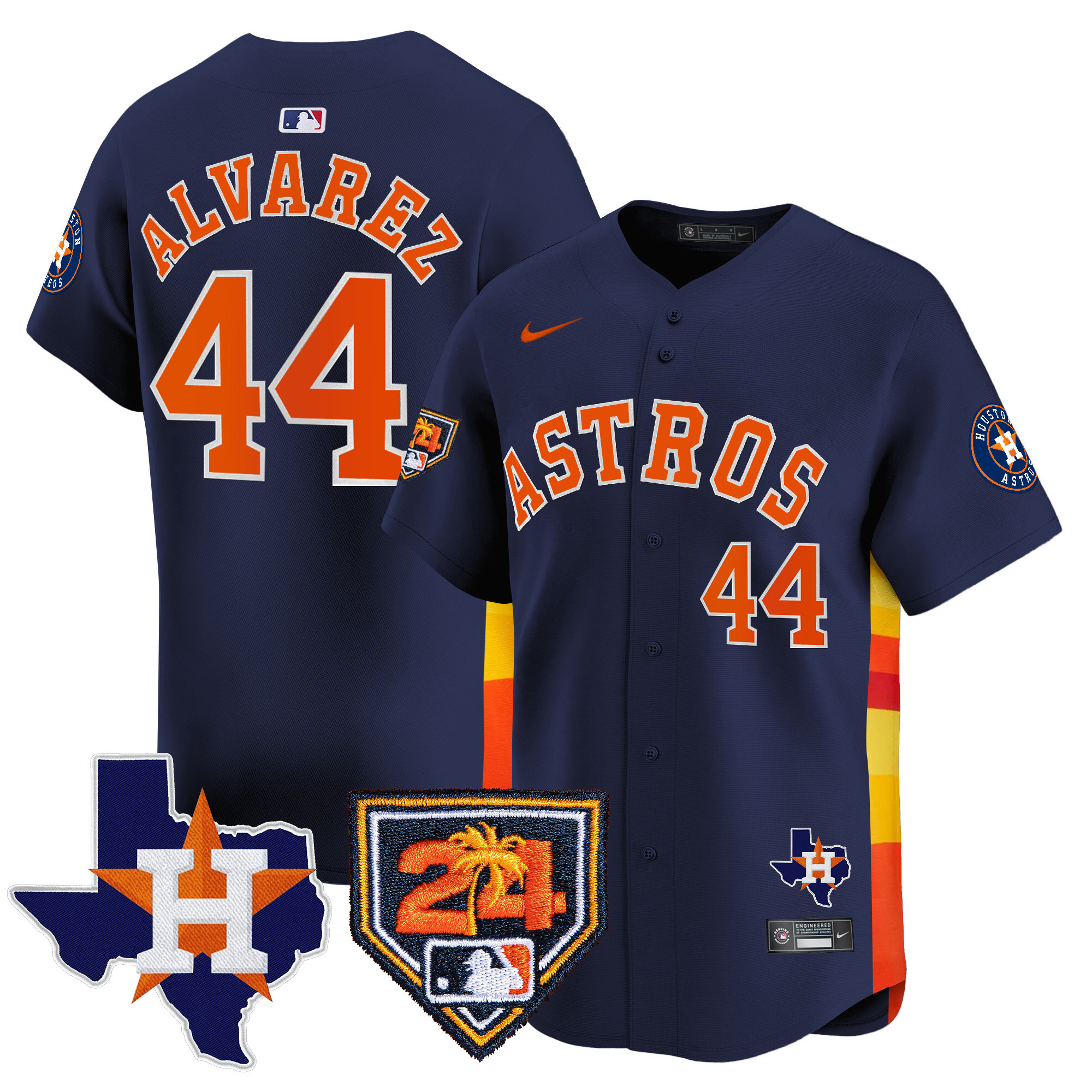 Yordan Álvarez Men's Houston Astros 2024 Spring Training & Texas Patch Vapor Premier Limited Navy Jersey - All Stitched