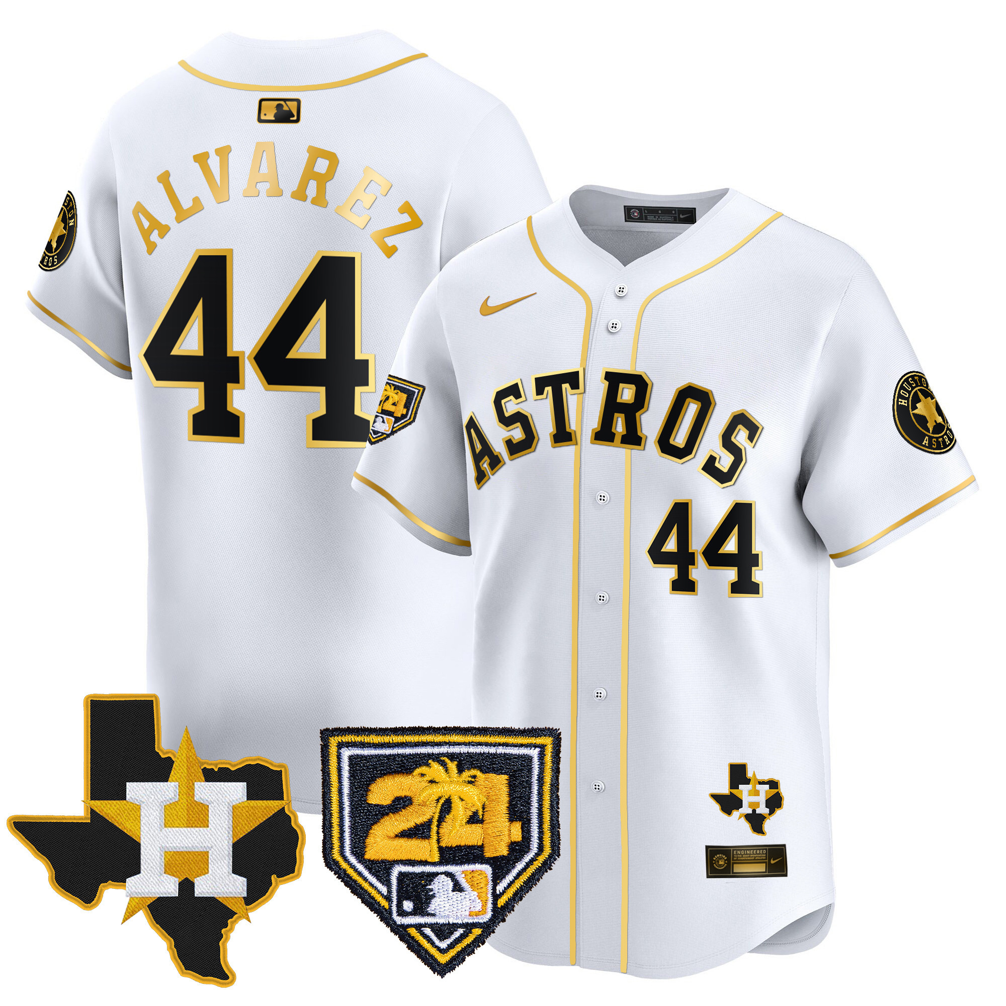 Yordan Álvarez Men's Houston Astros 2024 Spring Training & Texas Patch Vapor Premier Limited White Gold Jersey - All Stitched