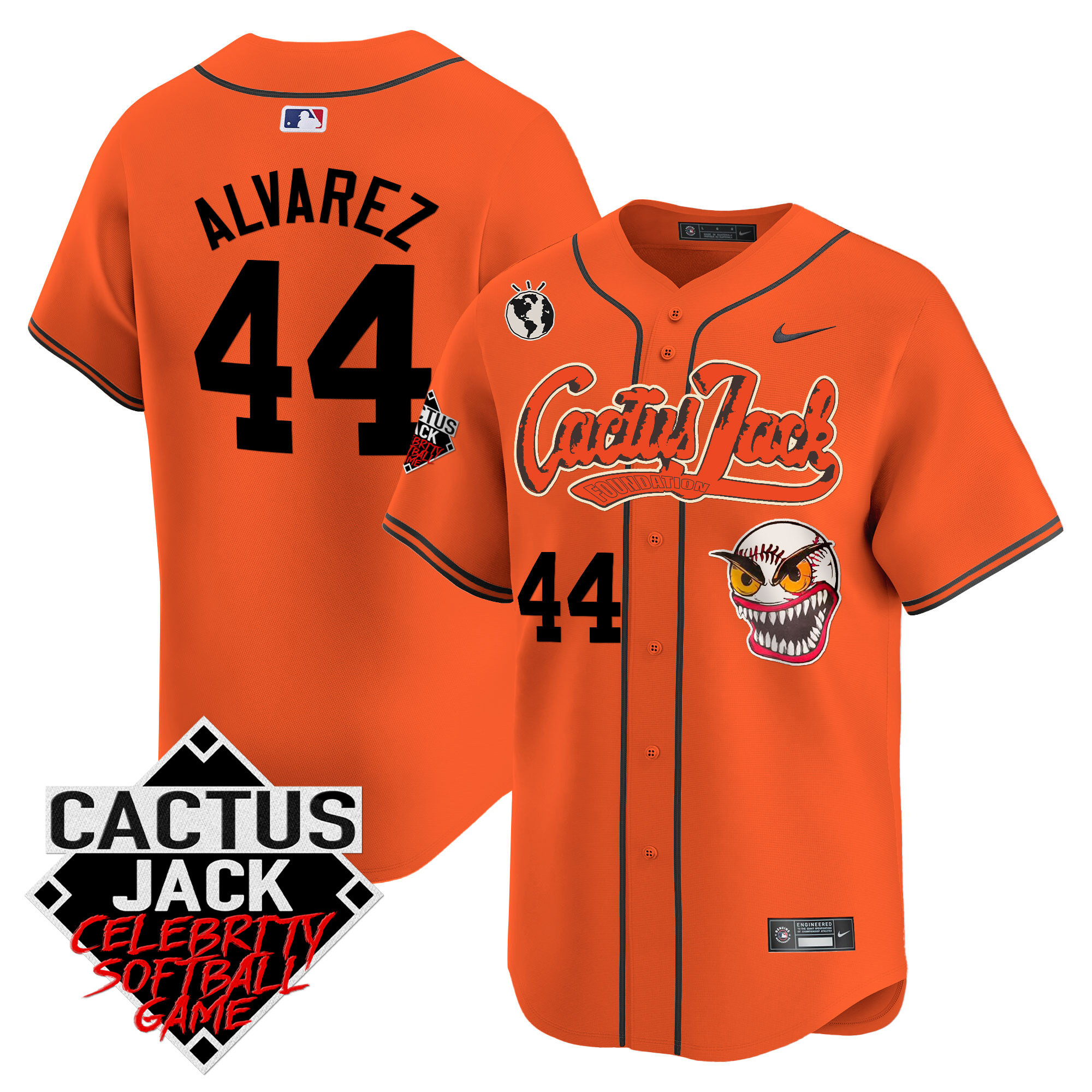 Yordan Álvarez Men's Houston Astros Cactus Jack Celebrity Softball Game Patch Vapor Premier Limited Orange Jersey - All Stitched