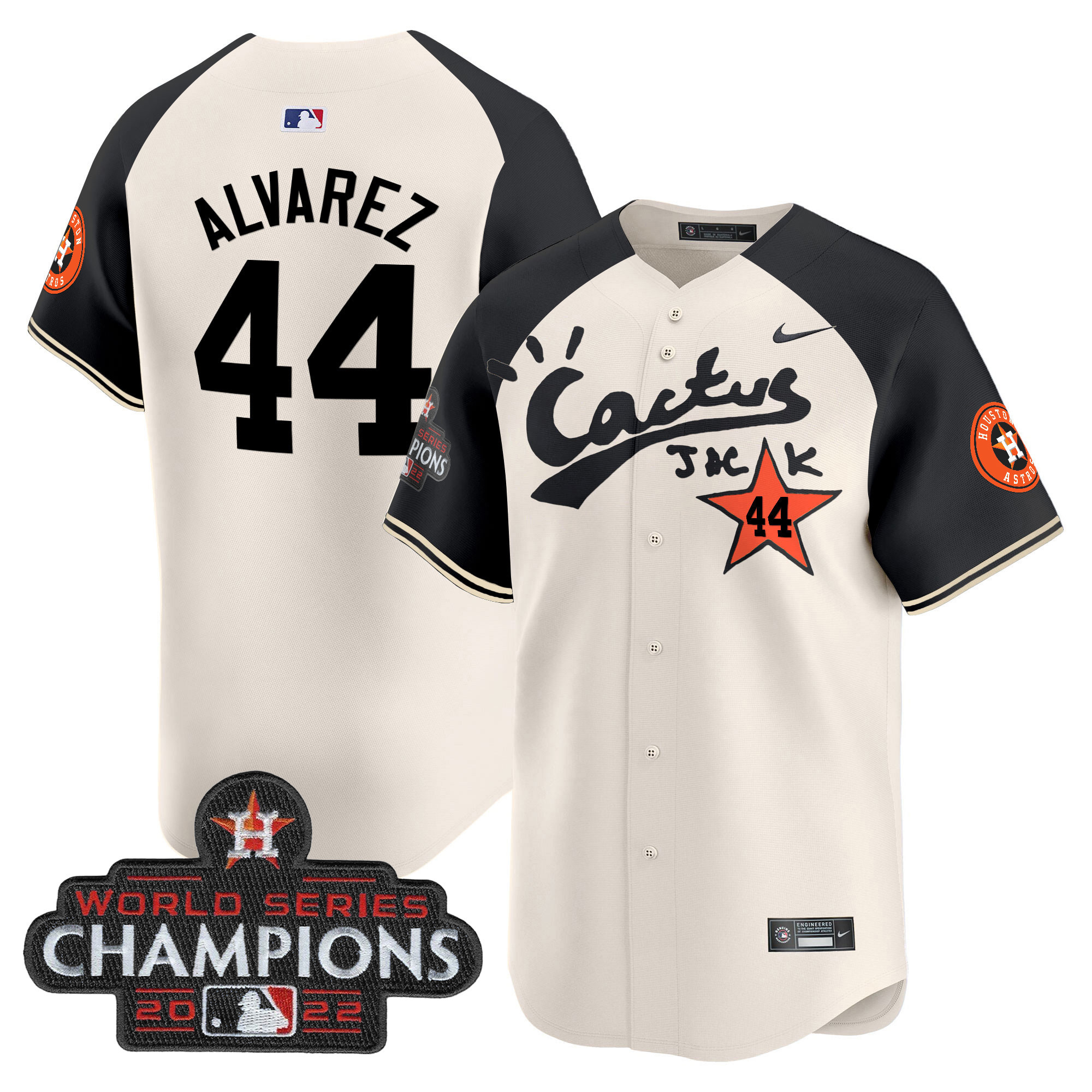 Yordan Álvarez Men's Houston Astros Cactus Jack Champions Patch Vapor Premier Limited Cream Alternate Jersey - All Stitched