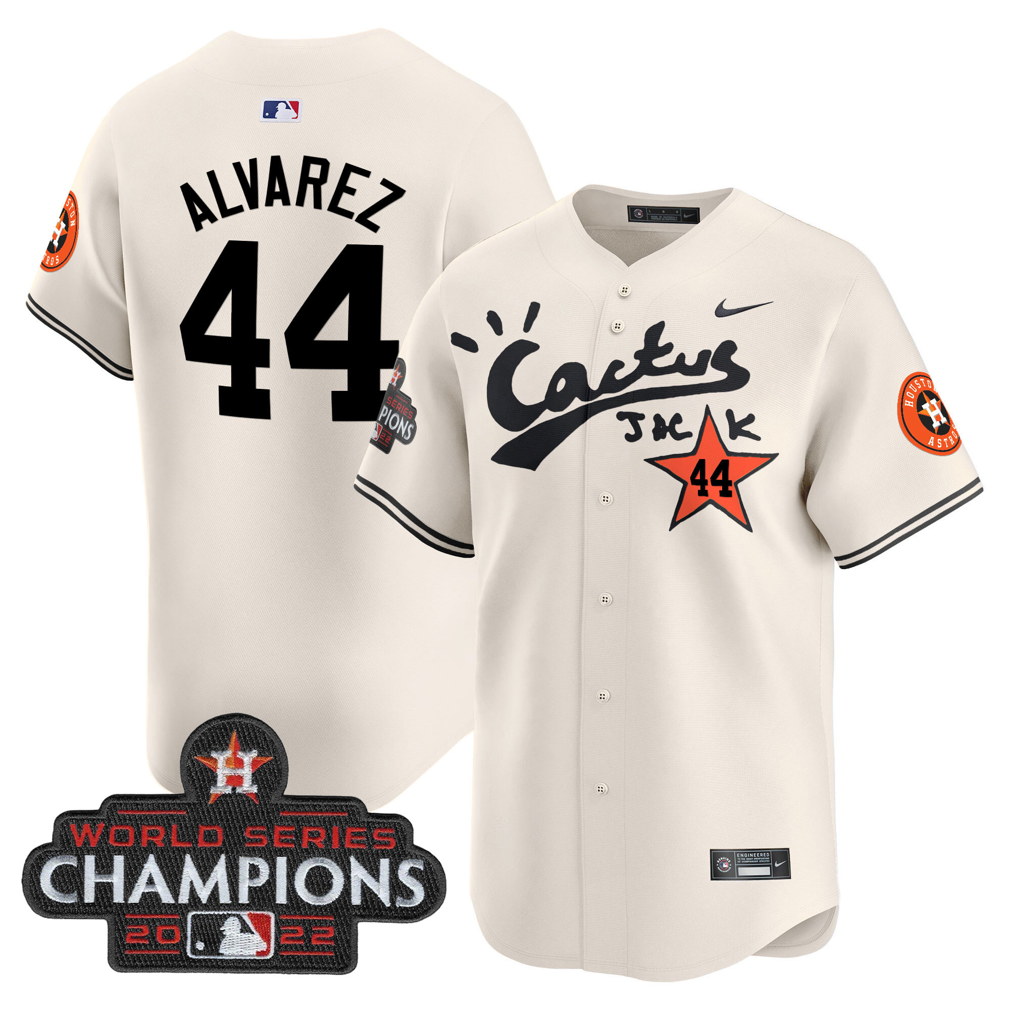 Yordan Álvarez Men's Houston Astros Cactus Jack Champions Patch Vapor Premier Limited Cream Jersey - All Stitched