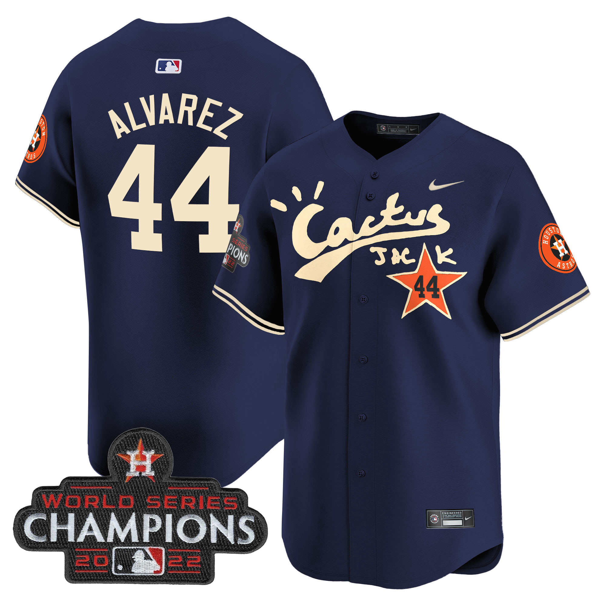 Yordan Álvarez Men's Houston Astros Cactus Jack Champions Patch Vapor Premier Limited Navy Jersey - All Stitched