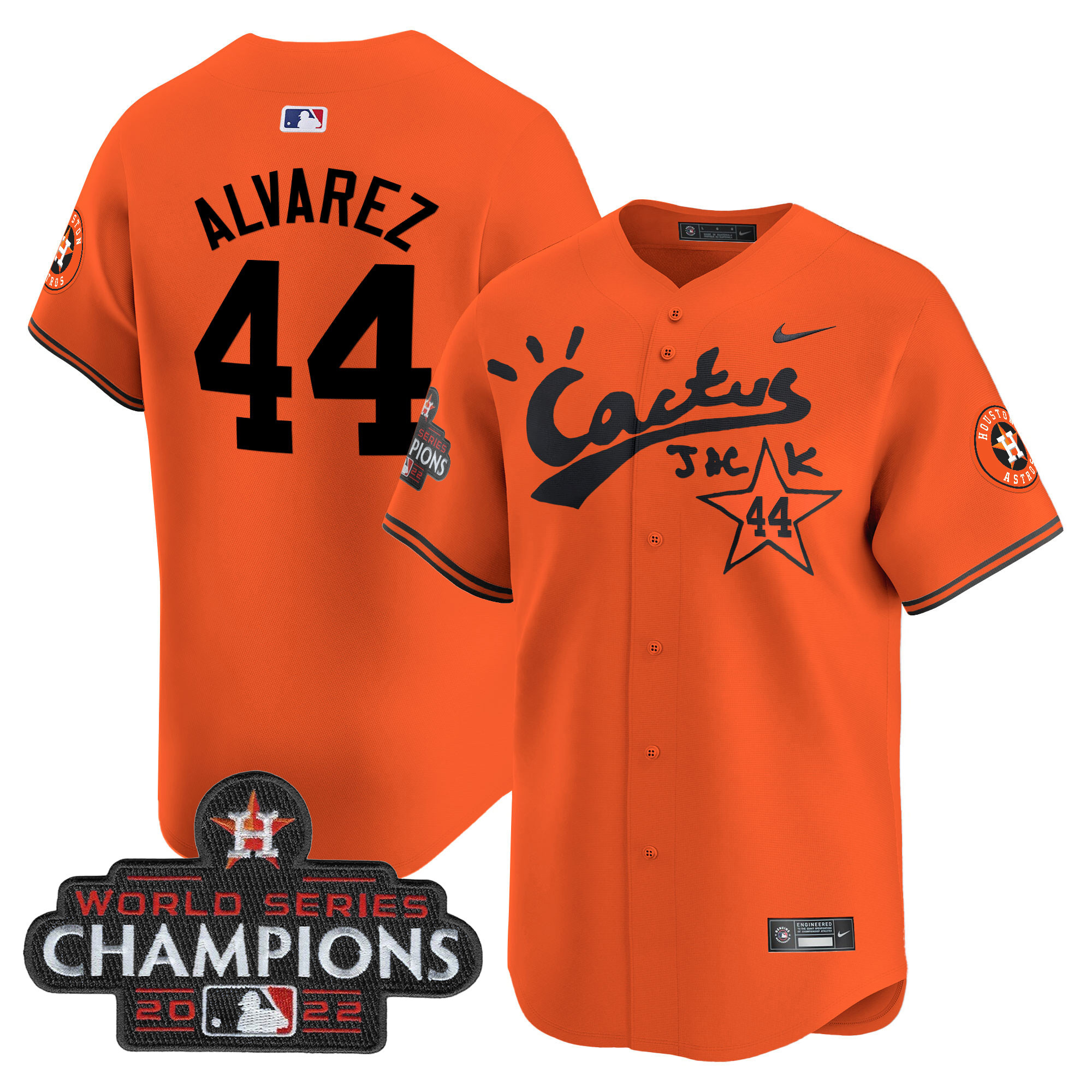 Yordan Álvarez Men's Houston Astros Cactus Jack Champions Patch Vapor Premier Limited Orange Jersey - All Stitched
