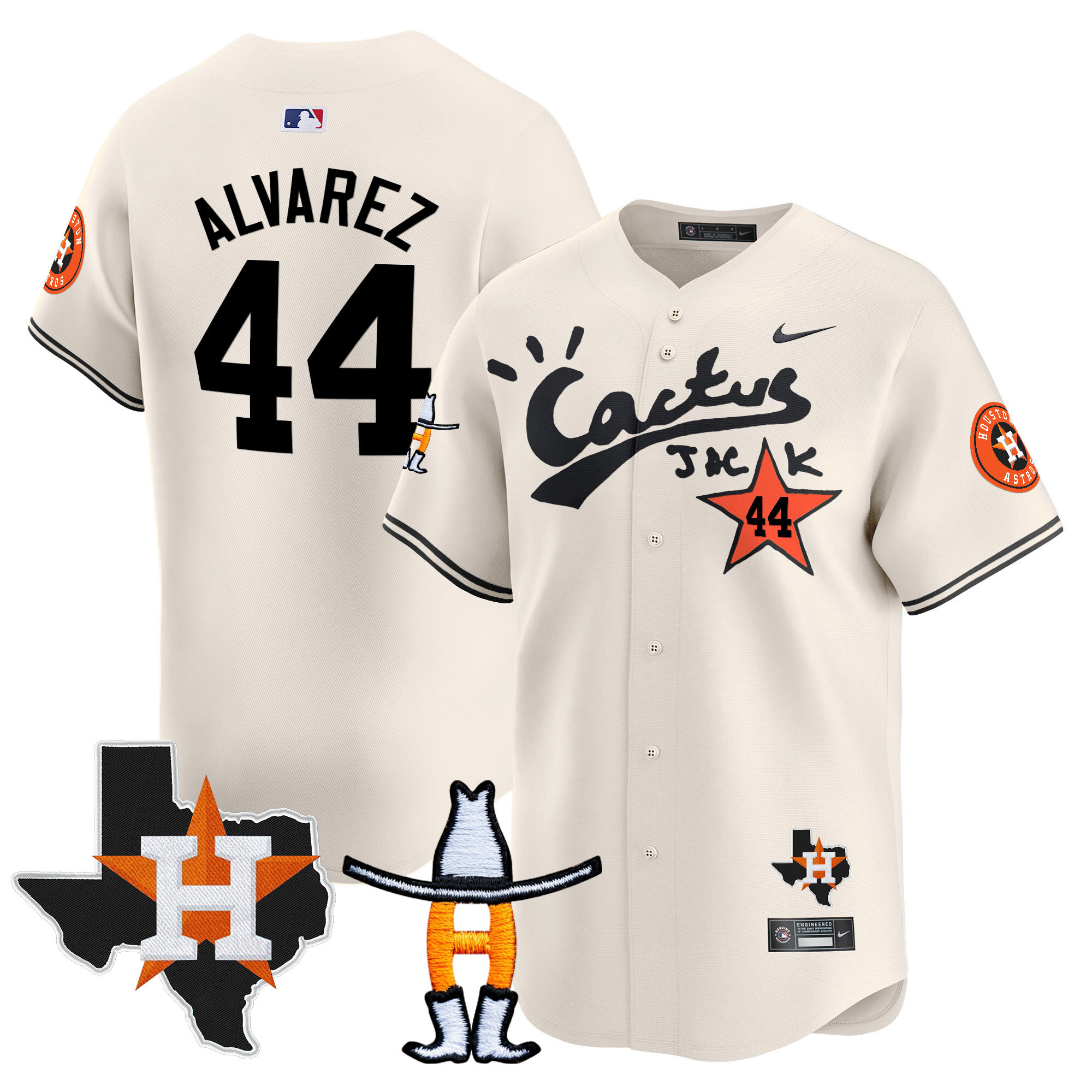 Yordan Álvarez Men's Houston Astros Cactus Jack Houston Rodeo Patch Vapor Premier Limited Cream Jersey - All Stitched