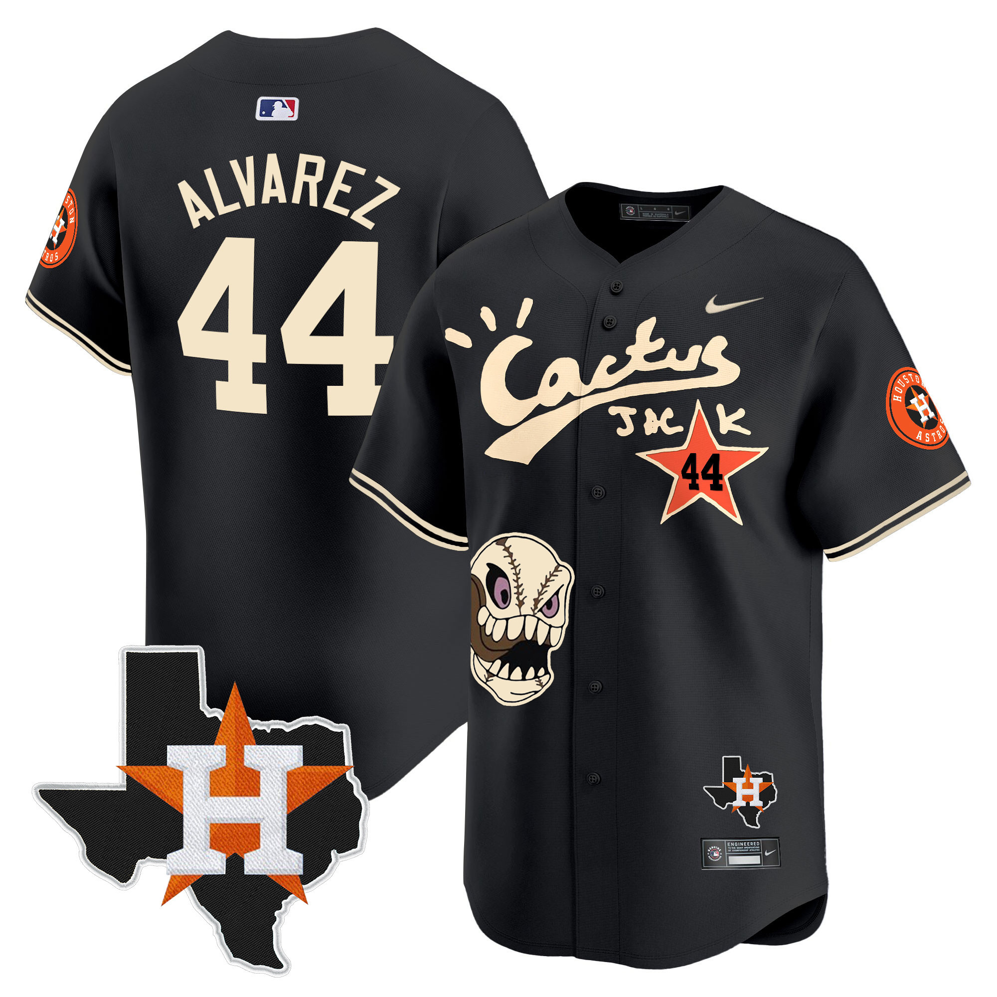 Yordan Álvarez Men's Houston Astros Cactus Jack Patch Vapor Premier Limited Black Jersey - All Stitched