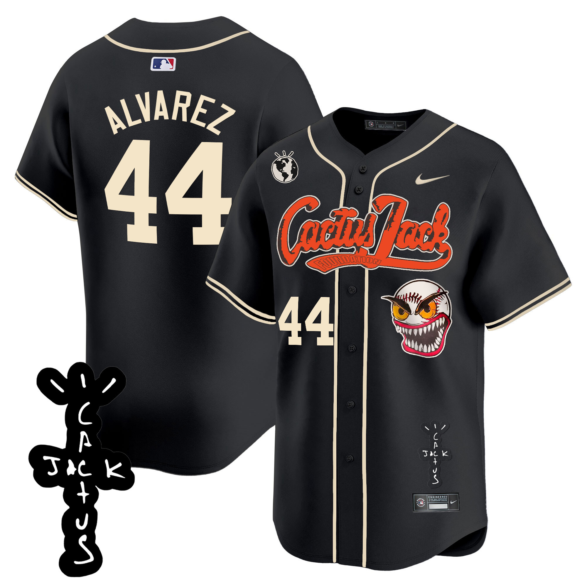 Yordan Álvarez Men's Houston Astros Cactus Jack Patch Vapor Premier Limited Black Jersey - All Stitched