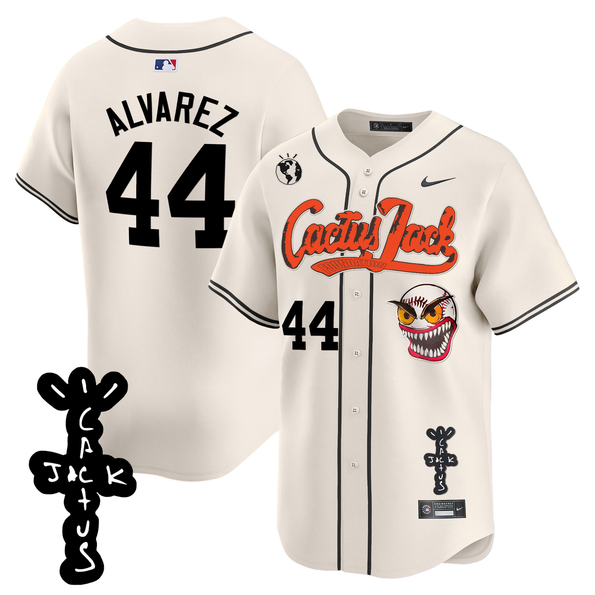 Yordan Álvarez Men's Houston Astros Cactus Jack Patch Vapor Premier Limited Cream Jersey - All Stitched