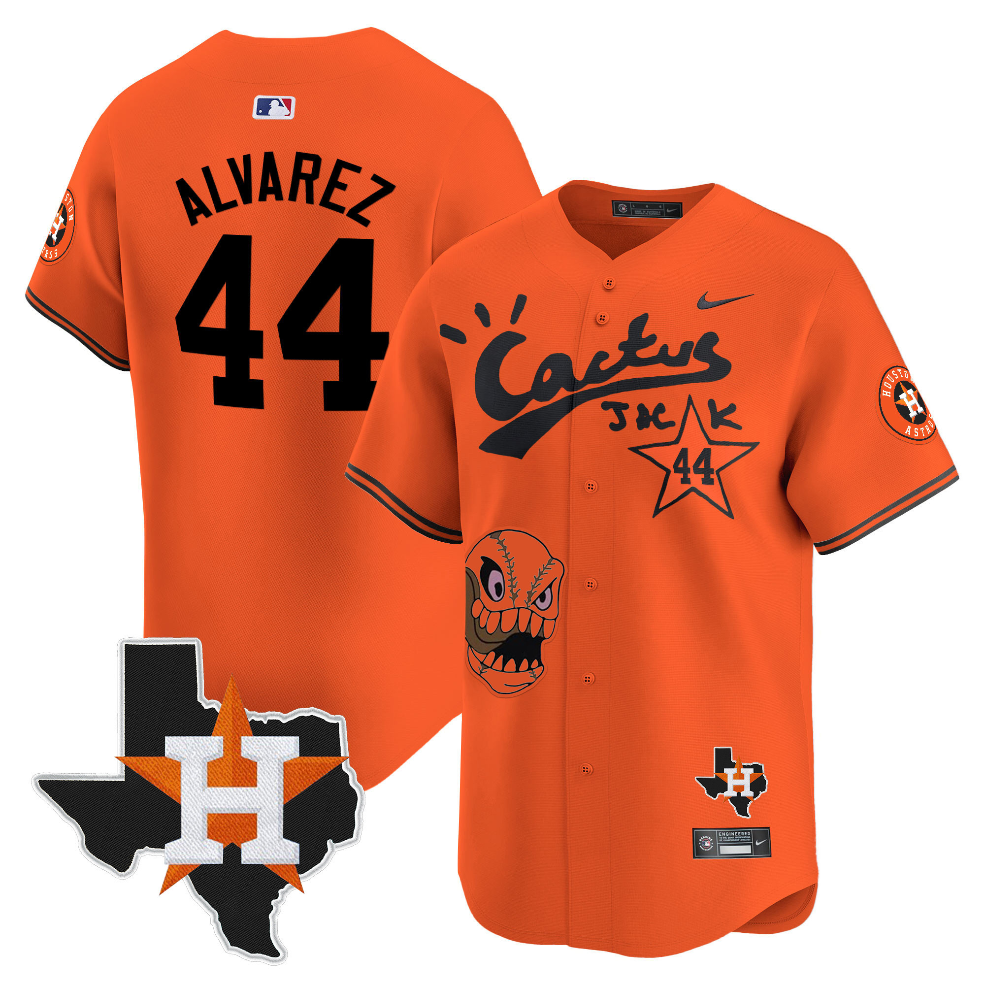 Yordan Álvarez Men's Houston Astros Cactus Jack Patch Vapor Premier Limited Orange Jersey - All Stitched
