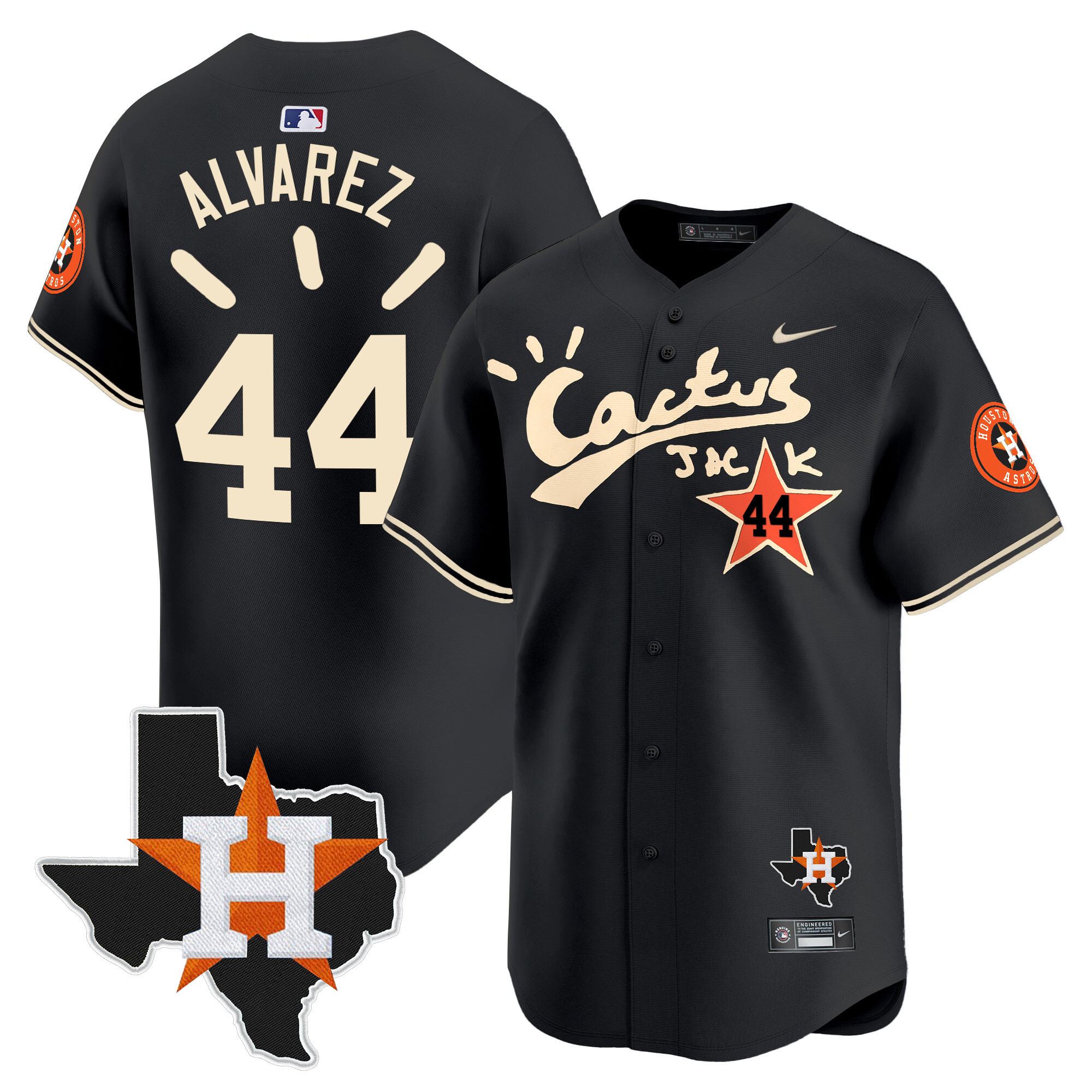 Yordan Álvarez Men's Houston Astros Cactus Jack Patch Vapor Premier Limited V10 Black Jersey - All Stitched