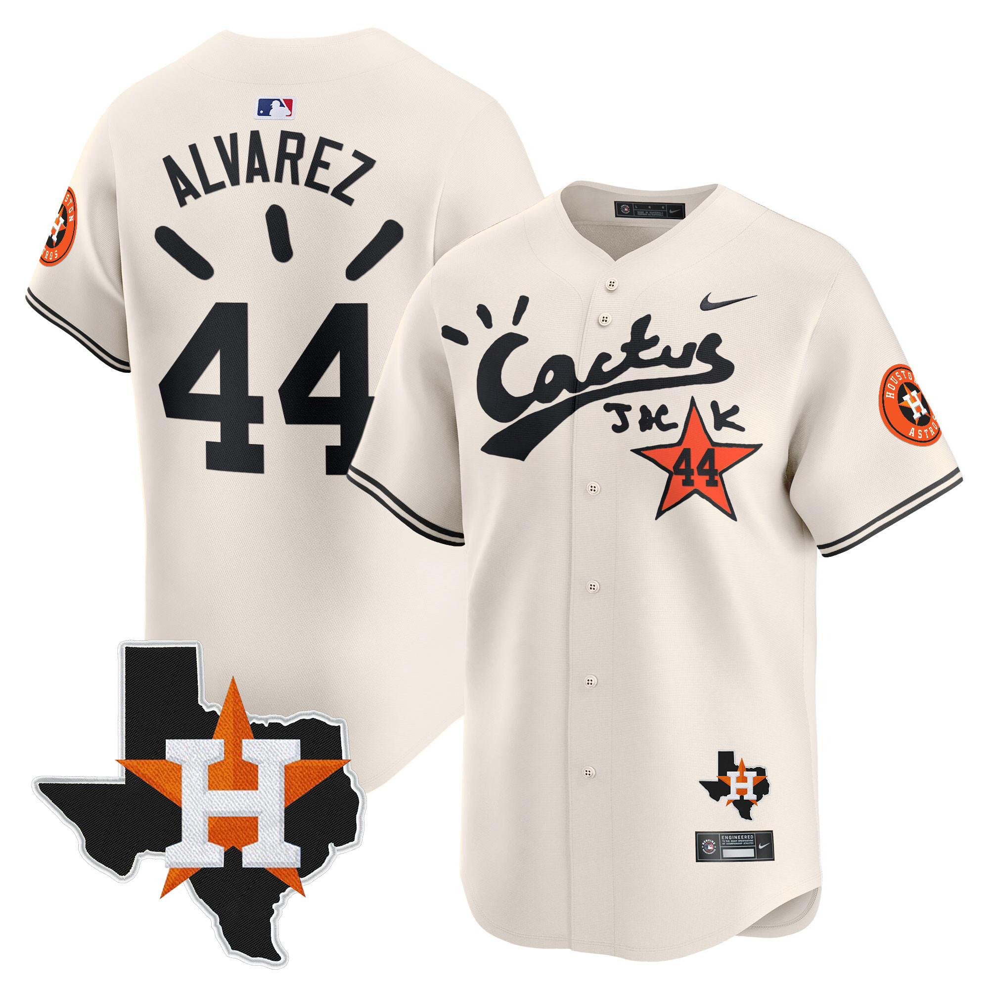 Yordan Álvarez Men's Houston Astros Cactus Jack Patch Vapor Premier Limited V10 Cream Jersey - All Stitched