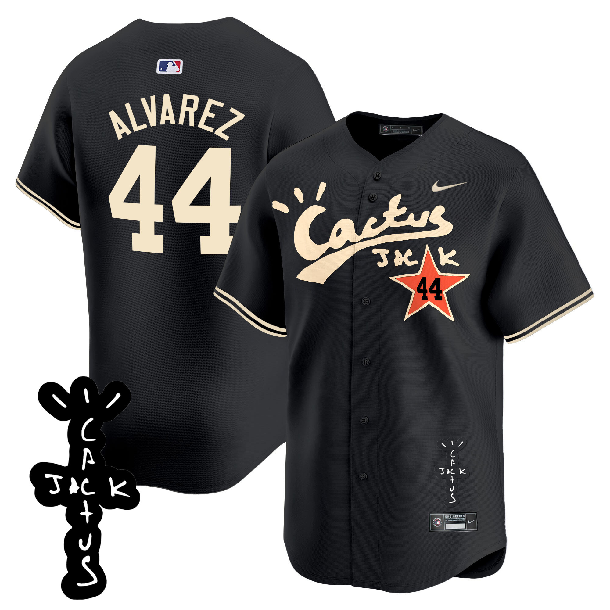 Yordan Álvarez Men's Houston Astros Cactus Jack Patch Vapor Premier Limited V2 Black Jersey - All Stitched