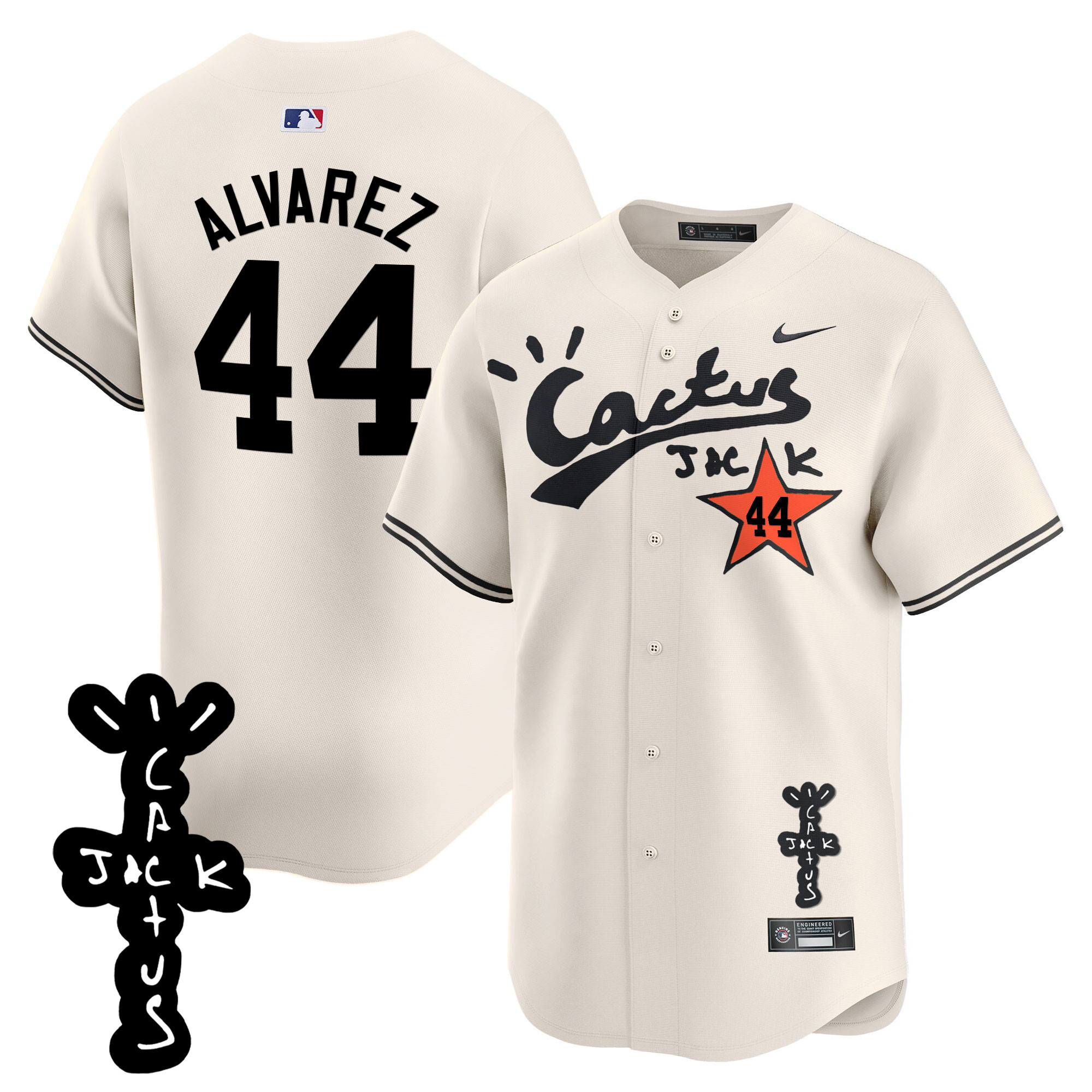 Yordan Álvarez Men's Houston Astros Cactus Jack Patch Vapor Premier Limited V2 Cream Jersey - All Stitched