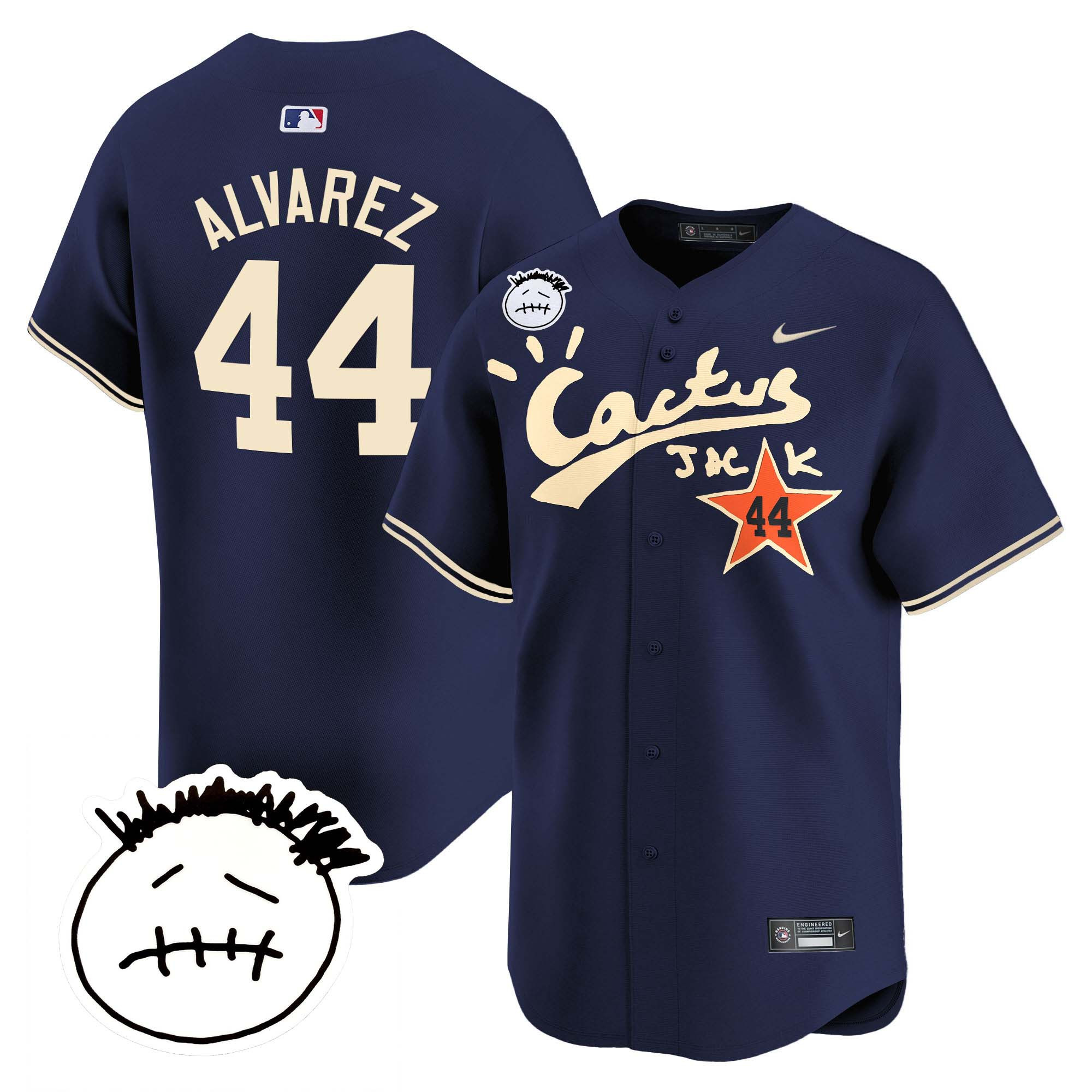 Yordan Álvarez Men's Houston Astros Cactus Jack Patch Vapor Premier Limited V5 Navy Jersey - All Stitched