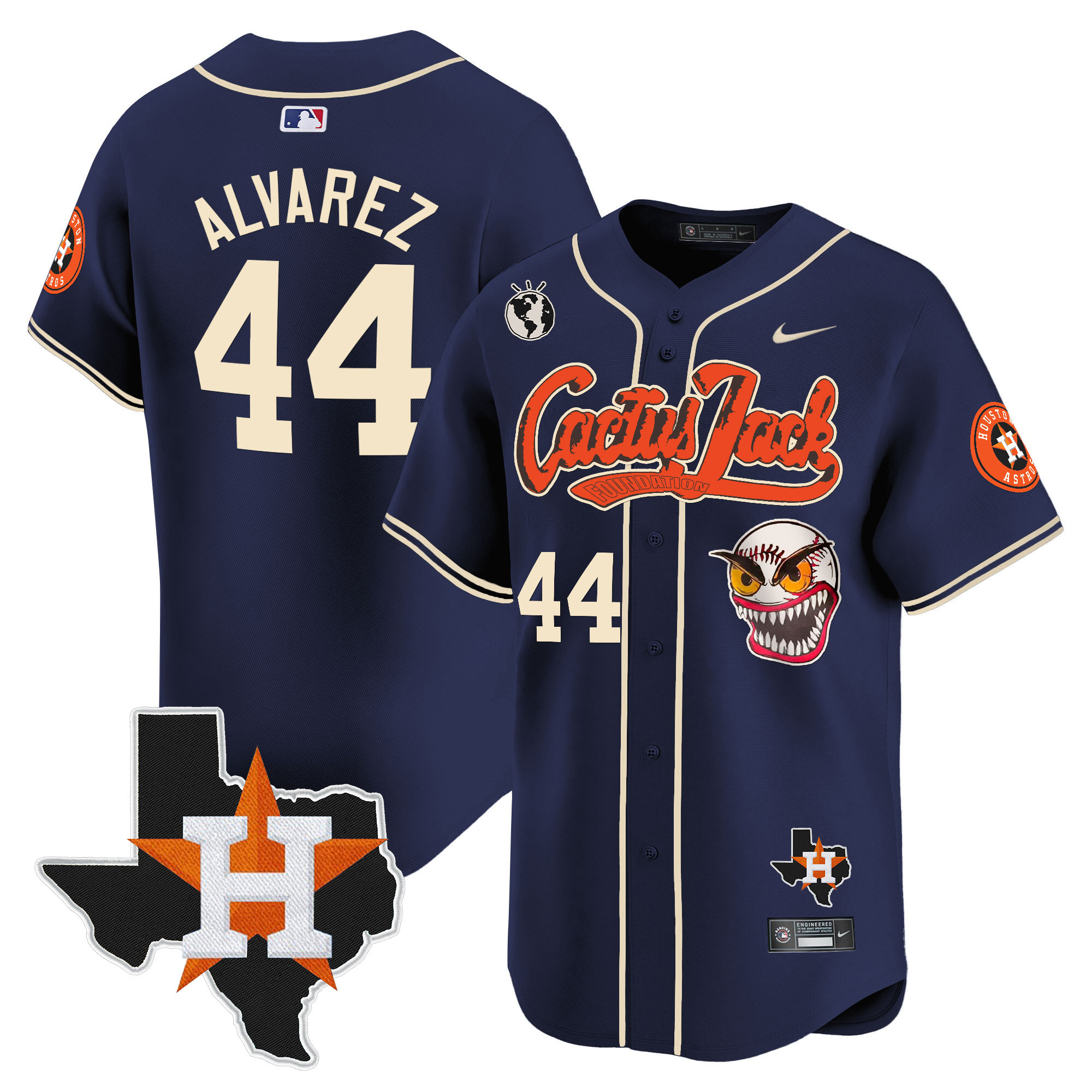 Yordan Álvarez Men's Houston Astros Cactus Jack Patch Vapor Premier Limited V6 Navy Jersey - All Stitched