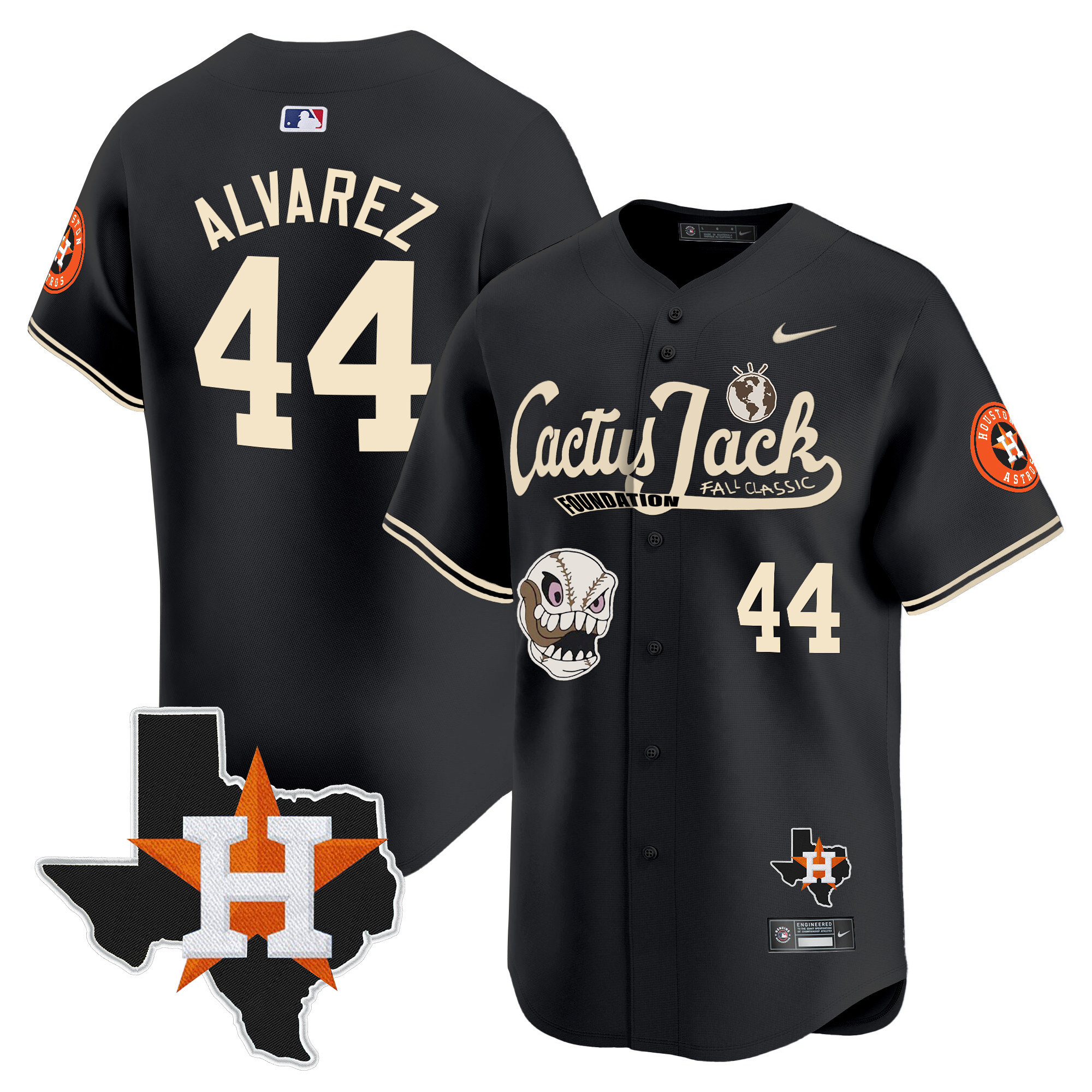 Yordan Álvarez Men's Houston Astros Cactus Jack Patch Vapor Premier Limited V8 Black Jersey - All Stitched