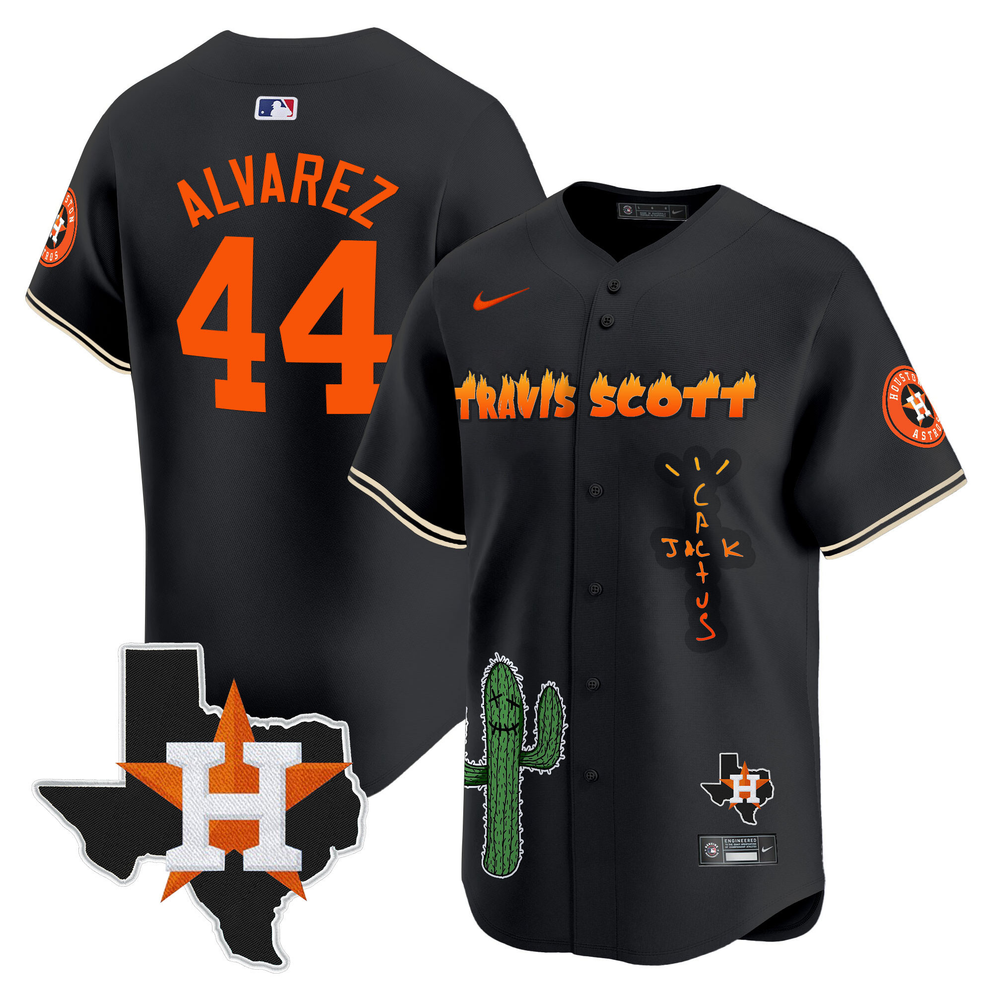 Yordan Álvarez Men's Houston Astros Cactus Jack Patch Vapor Premier Limited V9 Black Jersey - All Stitched