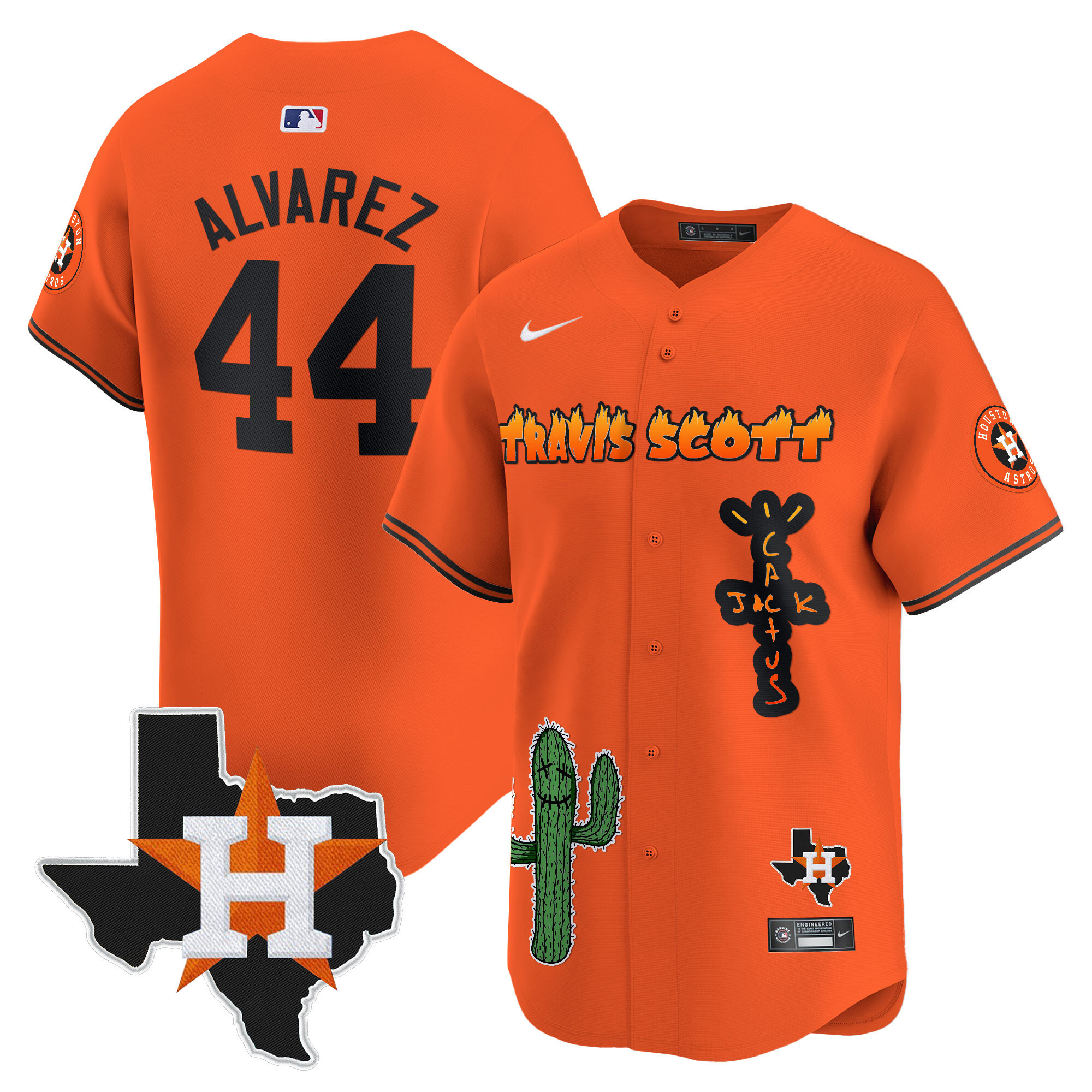 Yordan Álvarez Men's Houston Astros Cactus Jack Patch Vapor Premier Limited V9 Orange Jersey - All Stitched