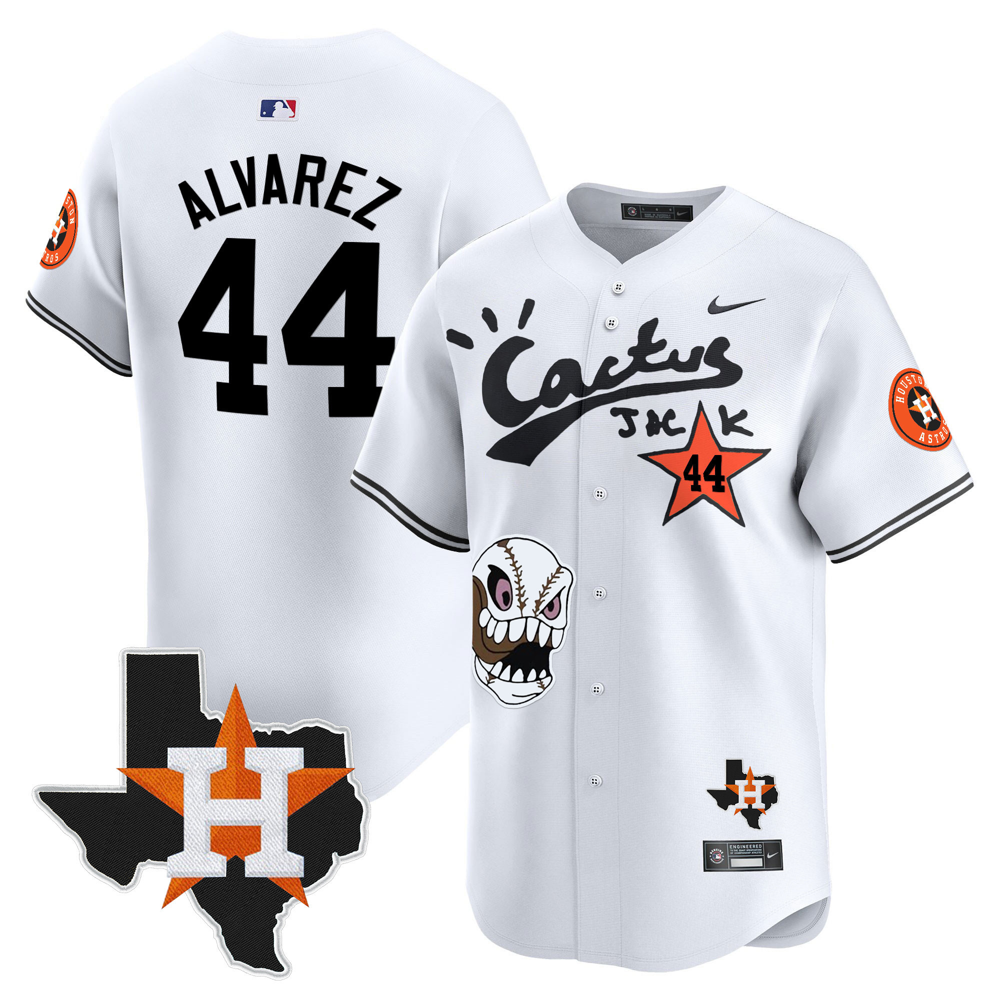 Yordan Álvarez Men's Houston Astros Cactus Jack Patch Vapor Premier Limited White Jersey - All Stitched