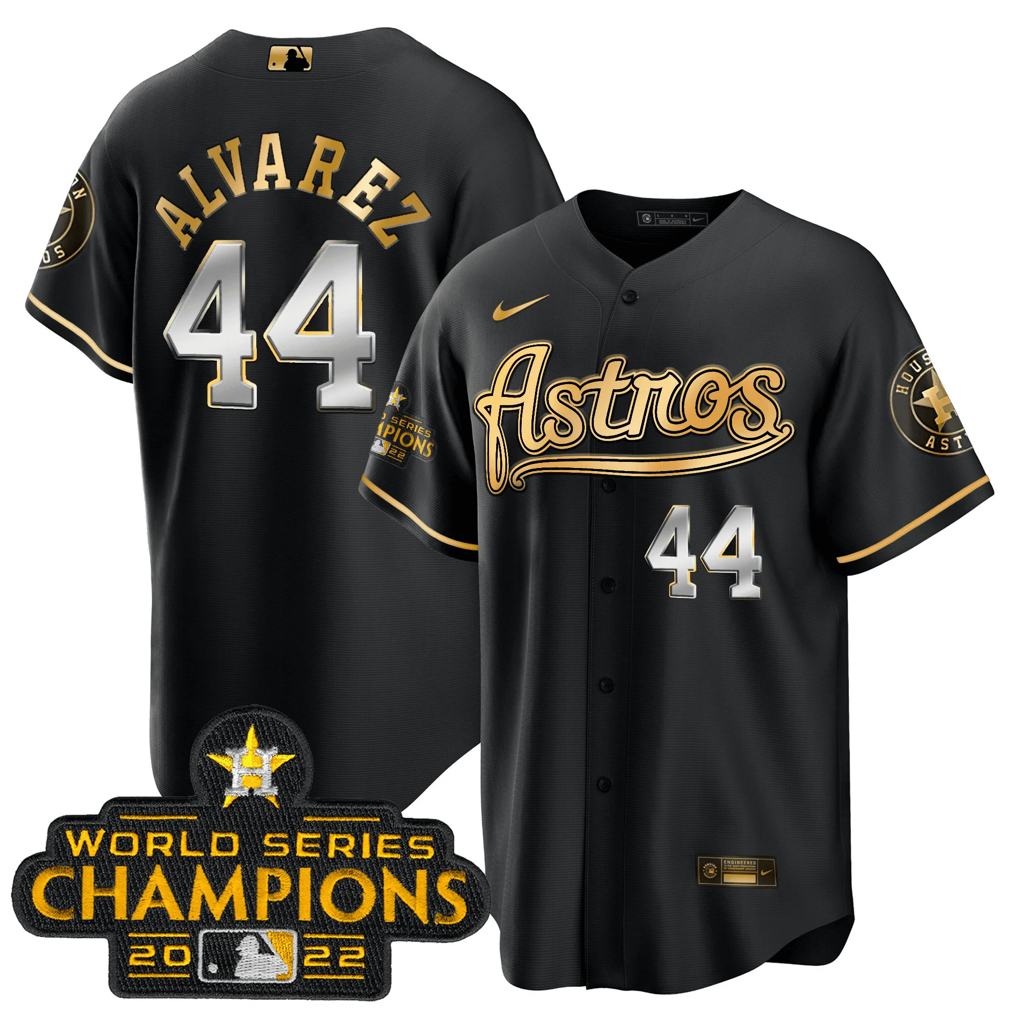 Yordan Álvarez Men's Houston Astros Champions & Throwback Patch Gold V2 Cool Black Jersey - All Stitched